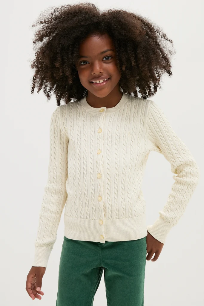Girls Long-Sleeve Cotton Cable Knit Lurex Cardigan