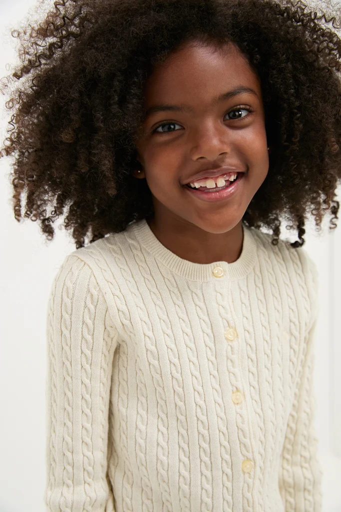 Girls Long-Sleeve Cotton Cable Knit Lurex Cardigan - Image 3