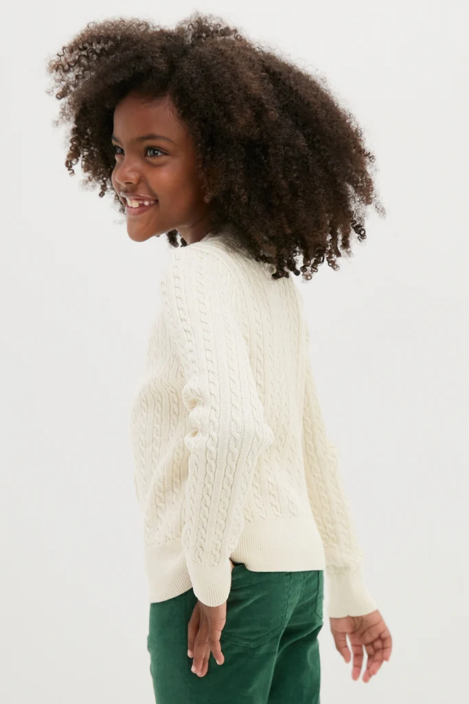 Girls Long-Sleeve Cotton Cable Knit Lurex Cardigan - Image 4