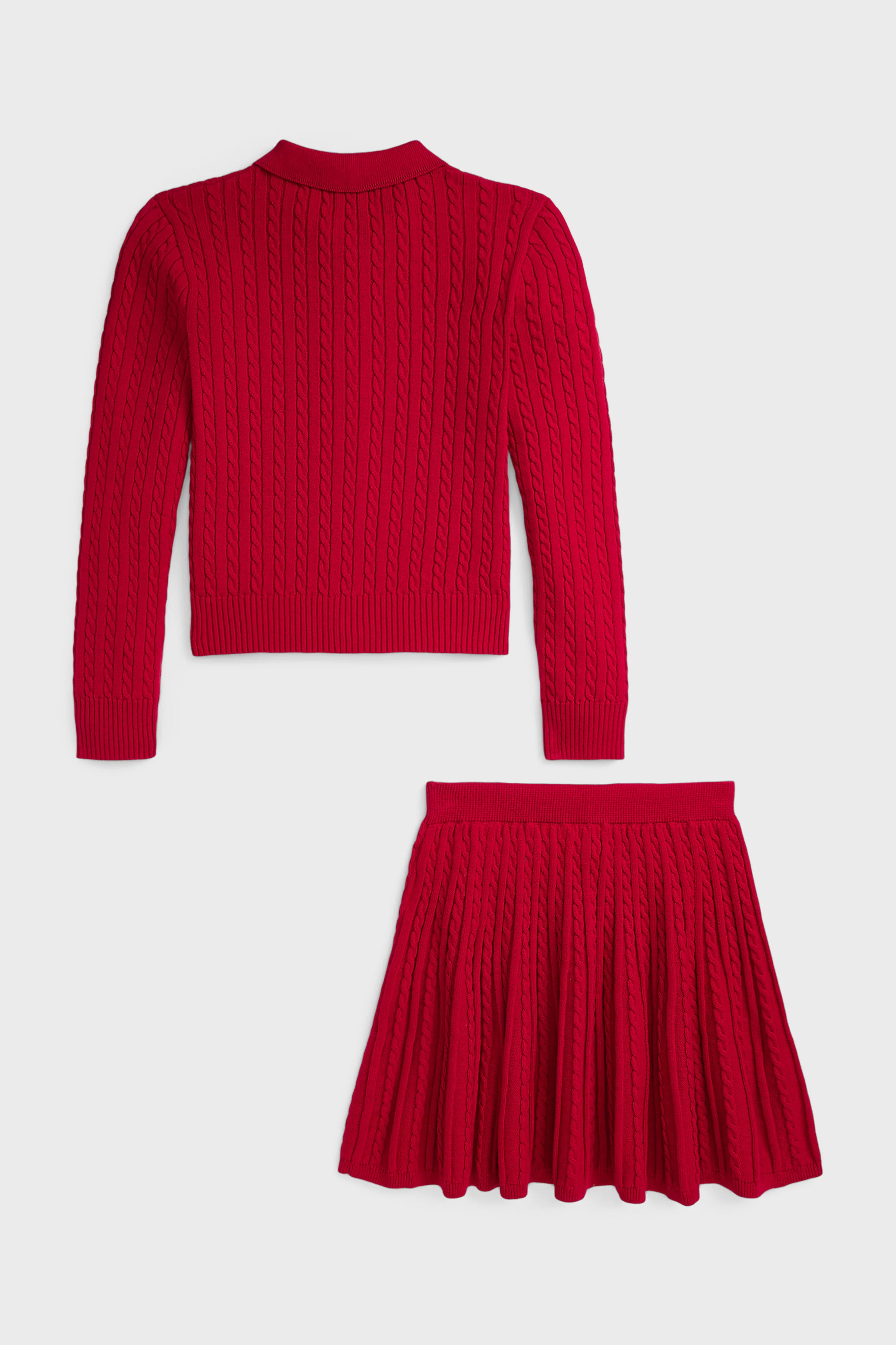 Long-Sleeve Cotton Mini Cable Knit Cardigan with Matching Skirt - Image 6