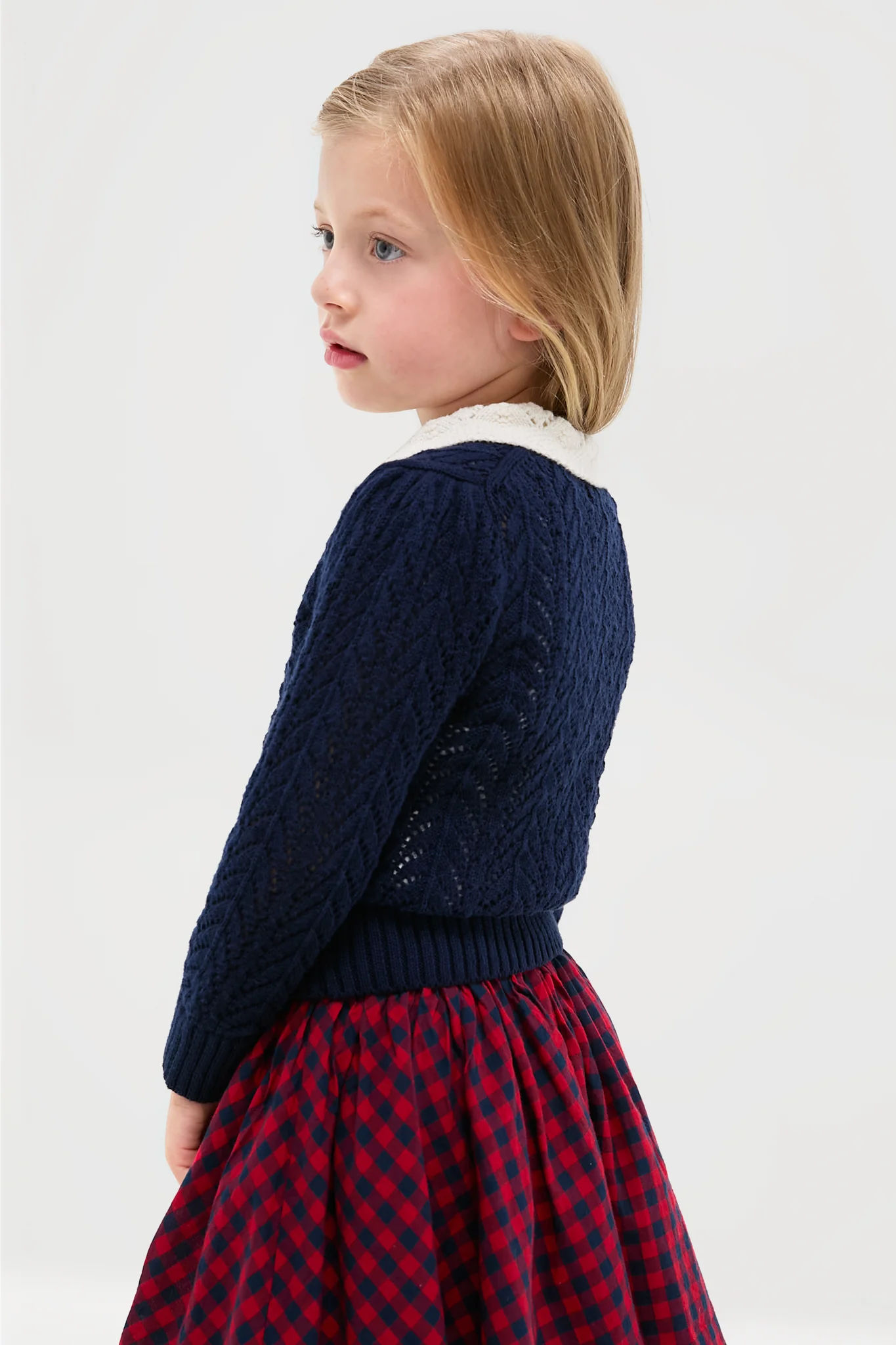 Girls Long-Sleeve Cotton Pointelle Collared Cardigan - Image 3