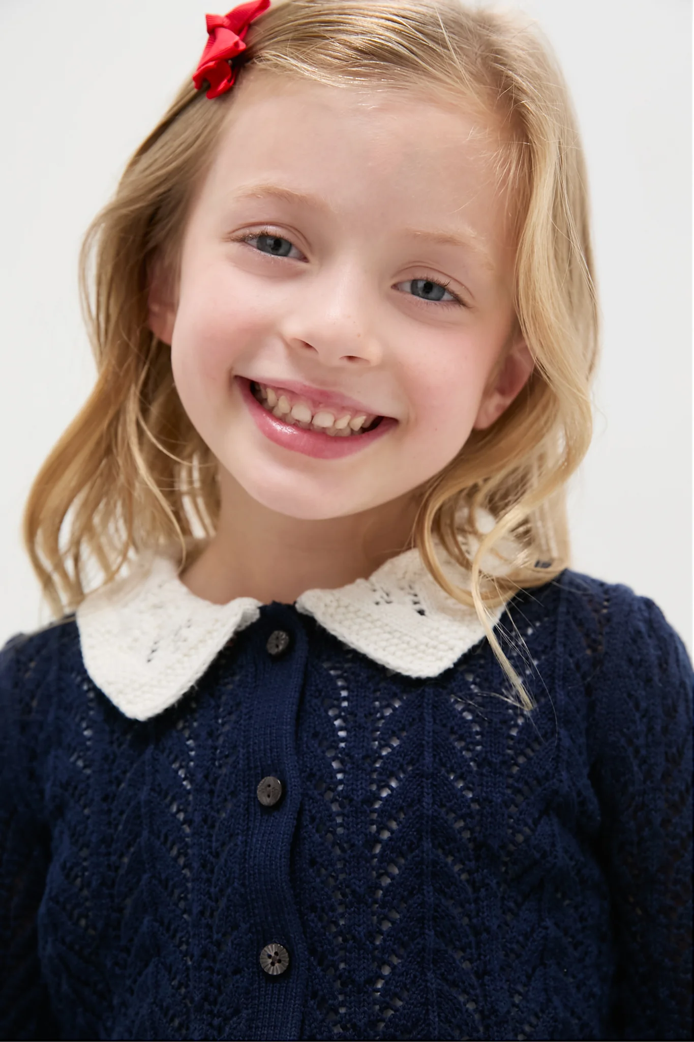 Girls Long-Sleeve Cotton Pointelle Collared Cardigan - Image 4