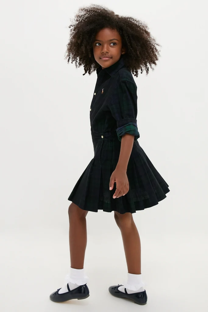 Girls Long-Sleeve Cotton Printed Corduroy Shirt with Pleated Skirt - Image 3
