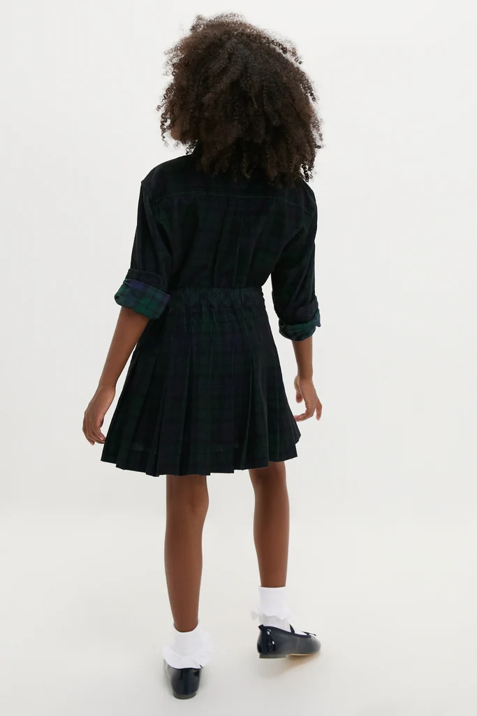 Girls Long-Sleeve Cotton Printed Corduroy Shirt with Pleated Skirt - Image 4