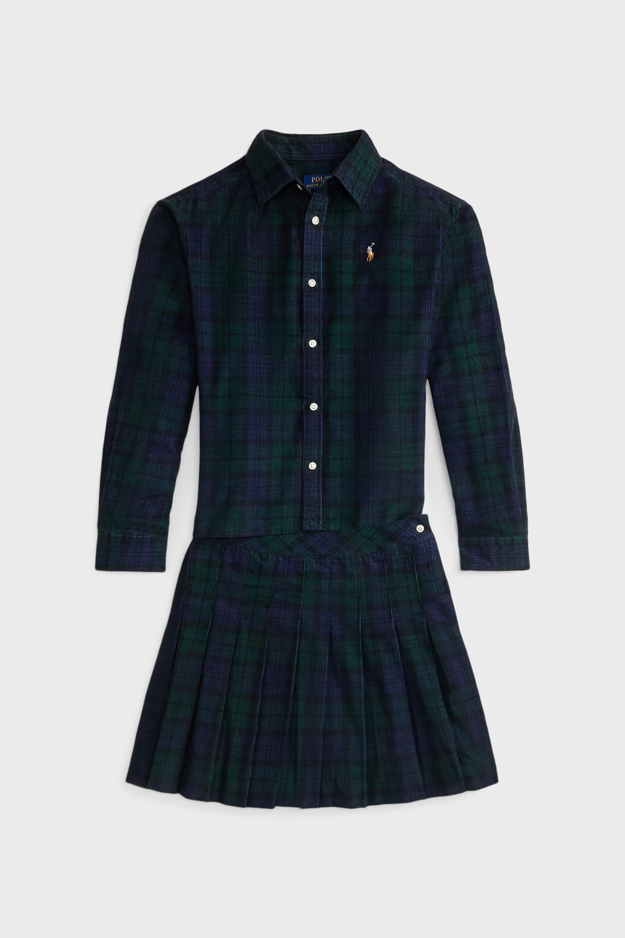 Girls Long-Sleeve Cotton Printed Corduroy Shirt with Pleated Skirt - Image 5
