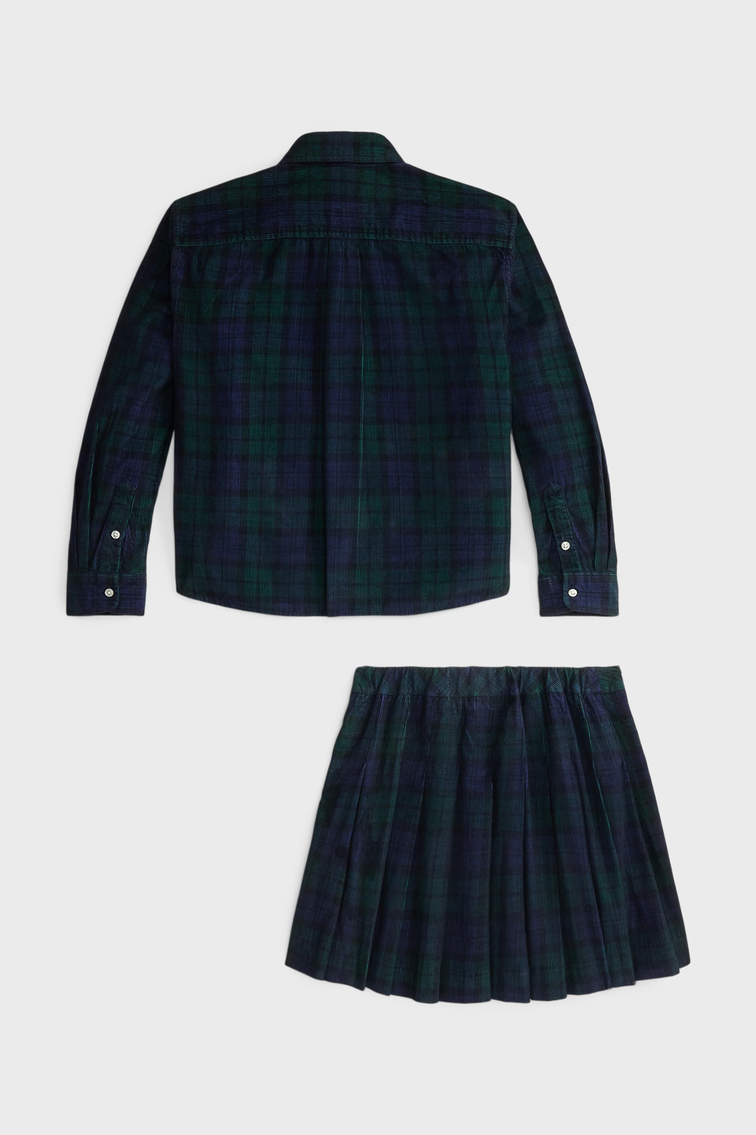 Girls Long-Sleeve Cotton Printed Corduroy Shirt with Pleated Skirt - Image 6