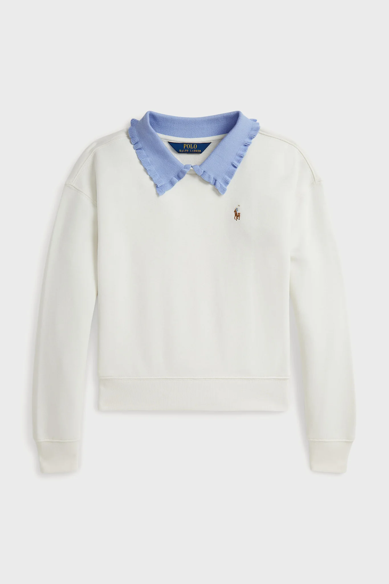 Long-Sleeve Lightweight Seasonal Terry Ruffle Collared Sweatshirt