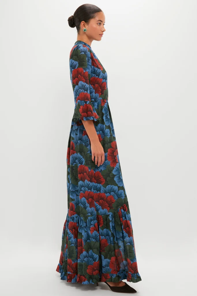 Madrid Blue High Neck Bell Sleeve Maxi Dress - Image 3