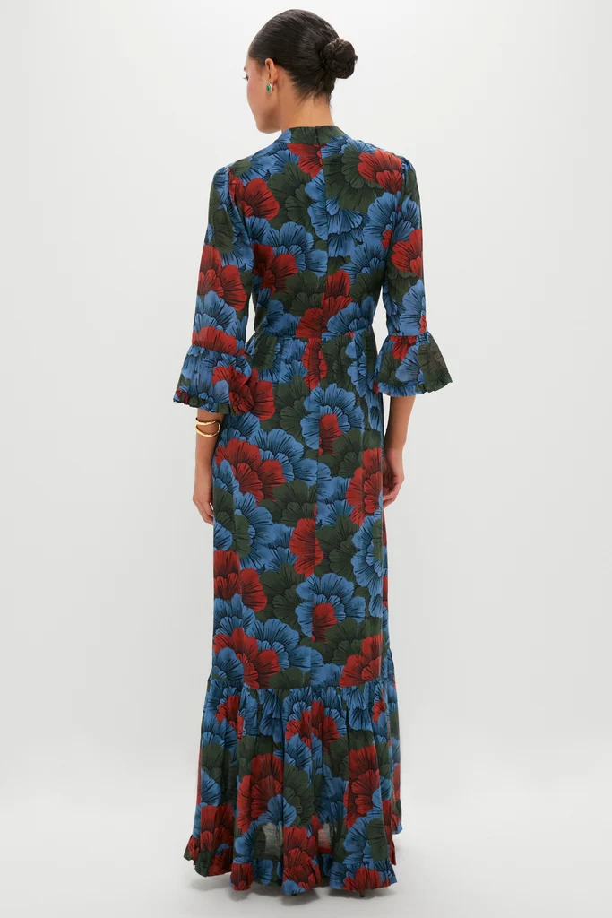 Madrid Blue High Neck Bell Sleeve Maxi Dress - Image 4