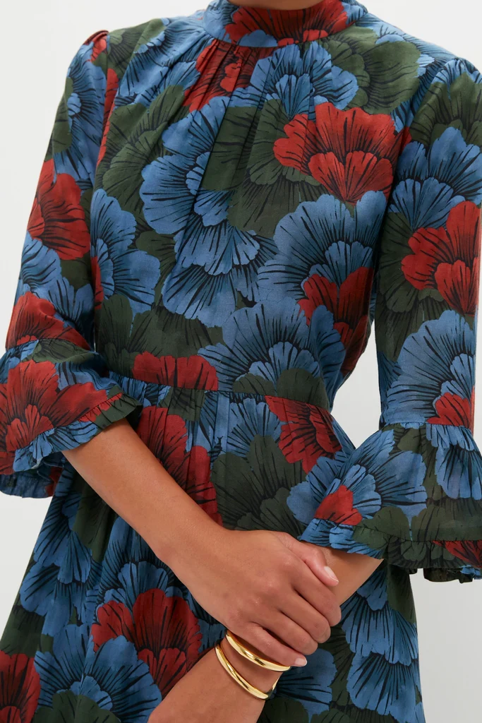Madrid Blue High Neck Bell Sleeve Maxi Dress - Image 5