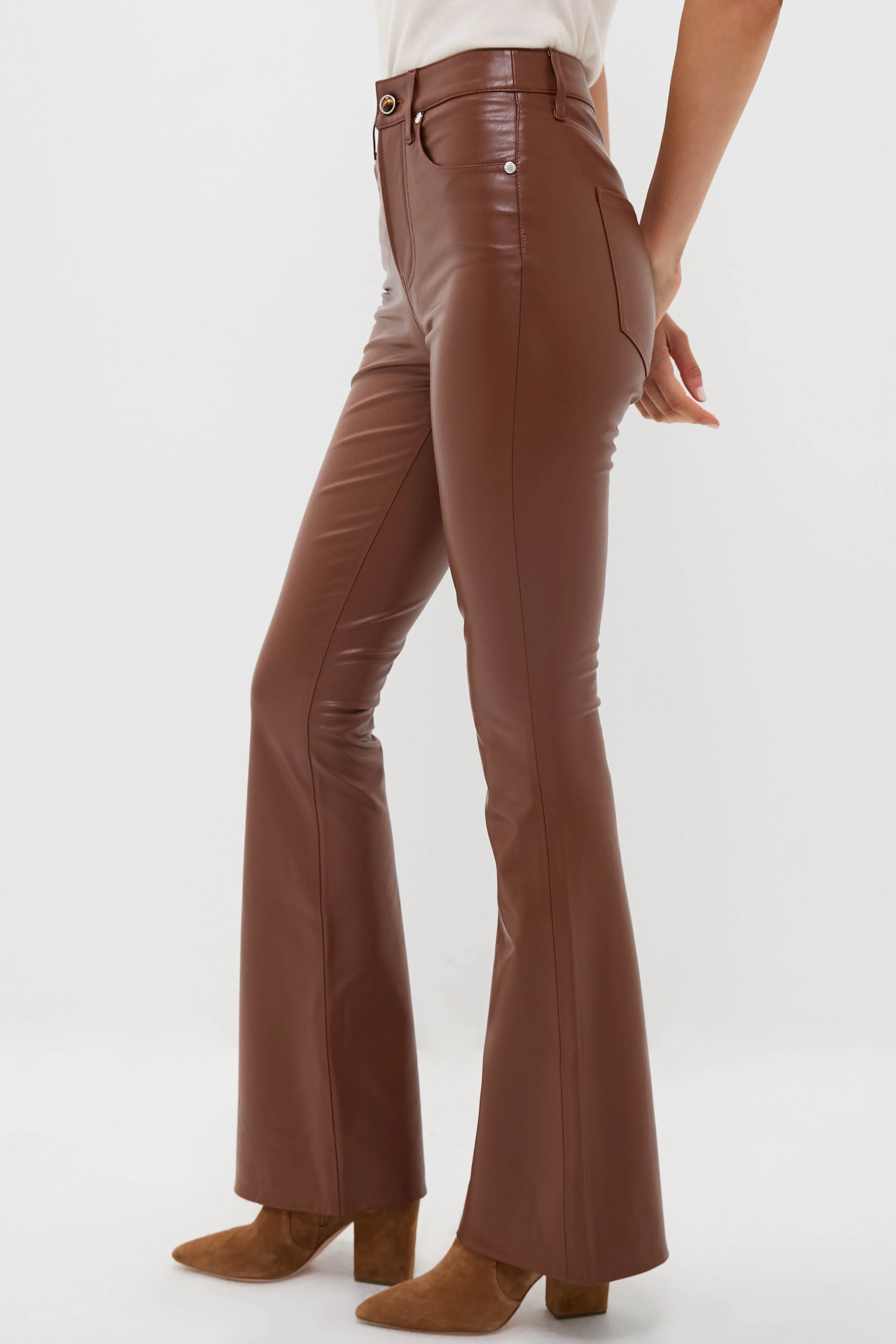 Mahogany Faux Leather Beverly High Rise Skinny Flare - Image 3