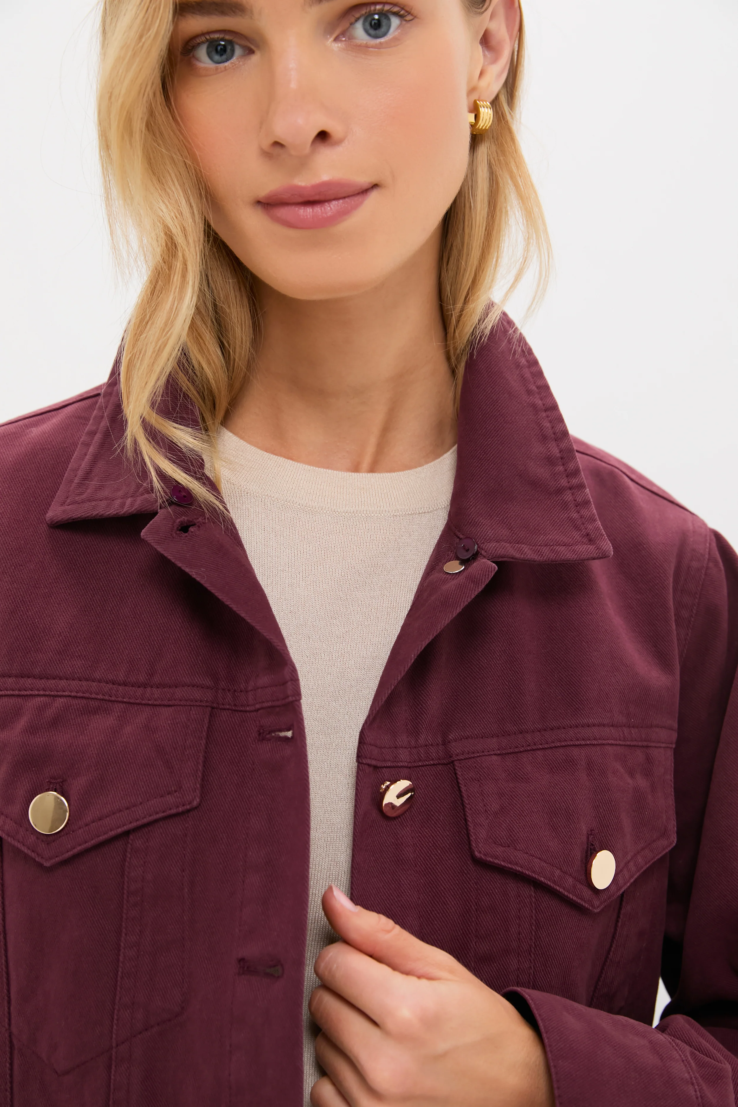 Maroon Denim Removable Collar Rocco Jacket - Image 2