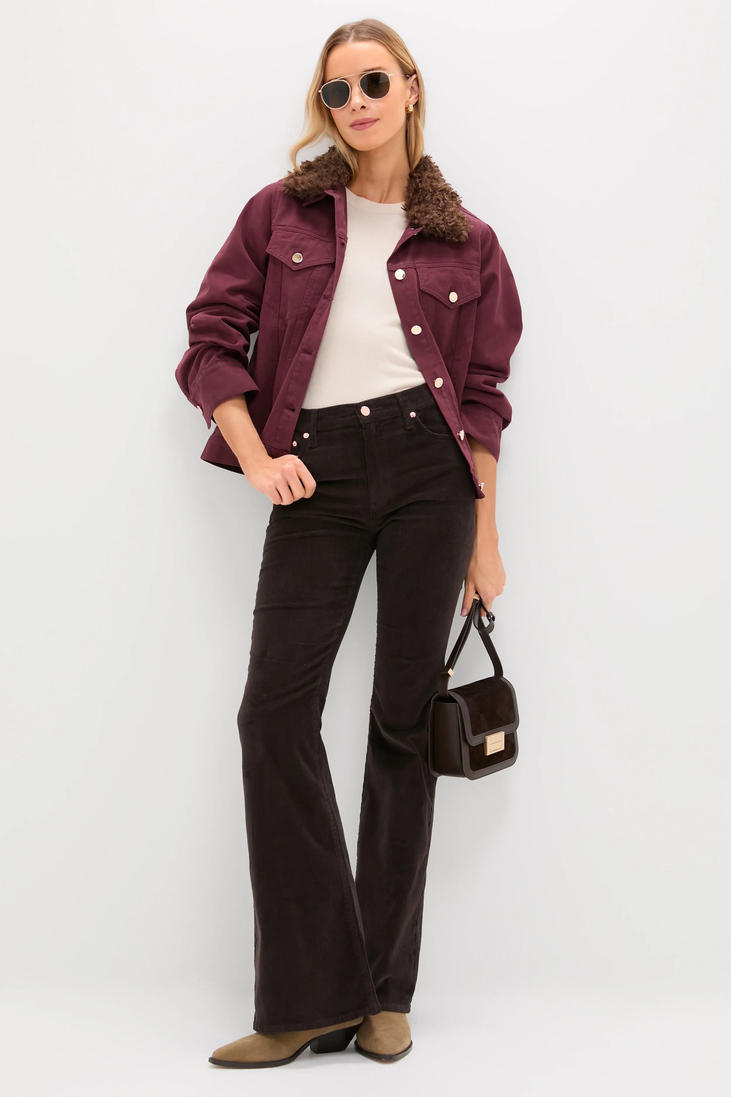 Maroon Denim Removable Collar Rocco Jacket - Image 3