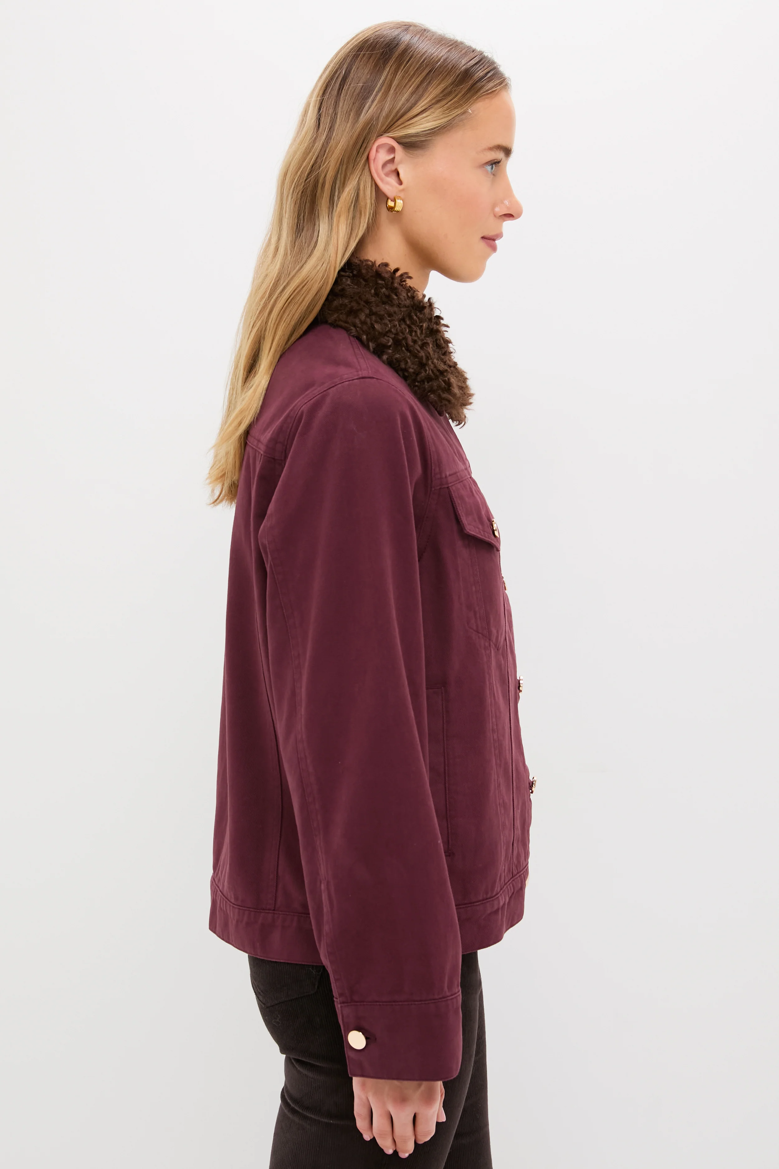 Maroon Denim Removable Collar Rocco Jacket - Image 4