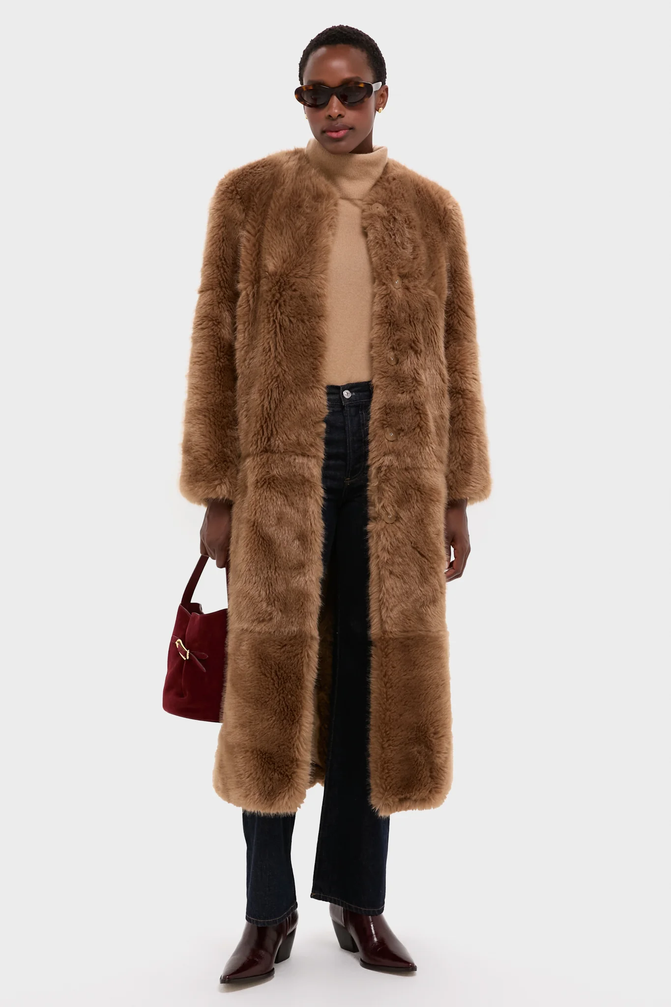 Maroon Suede Mini Belted Bucket Bag - Image 3