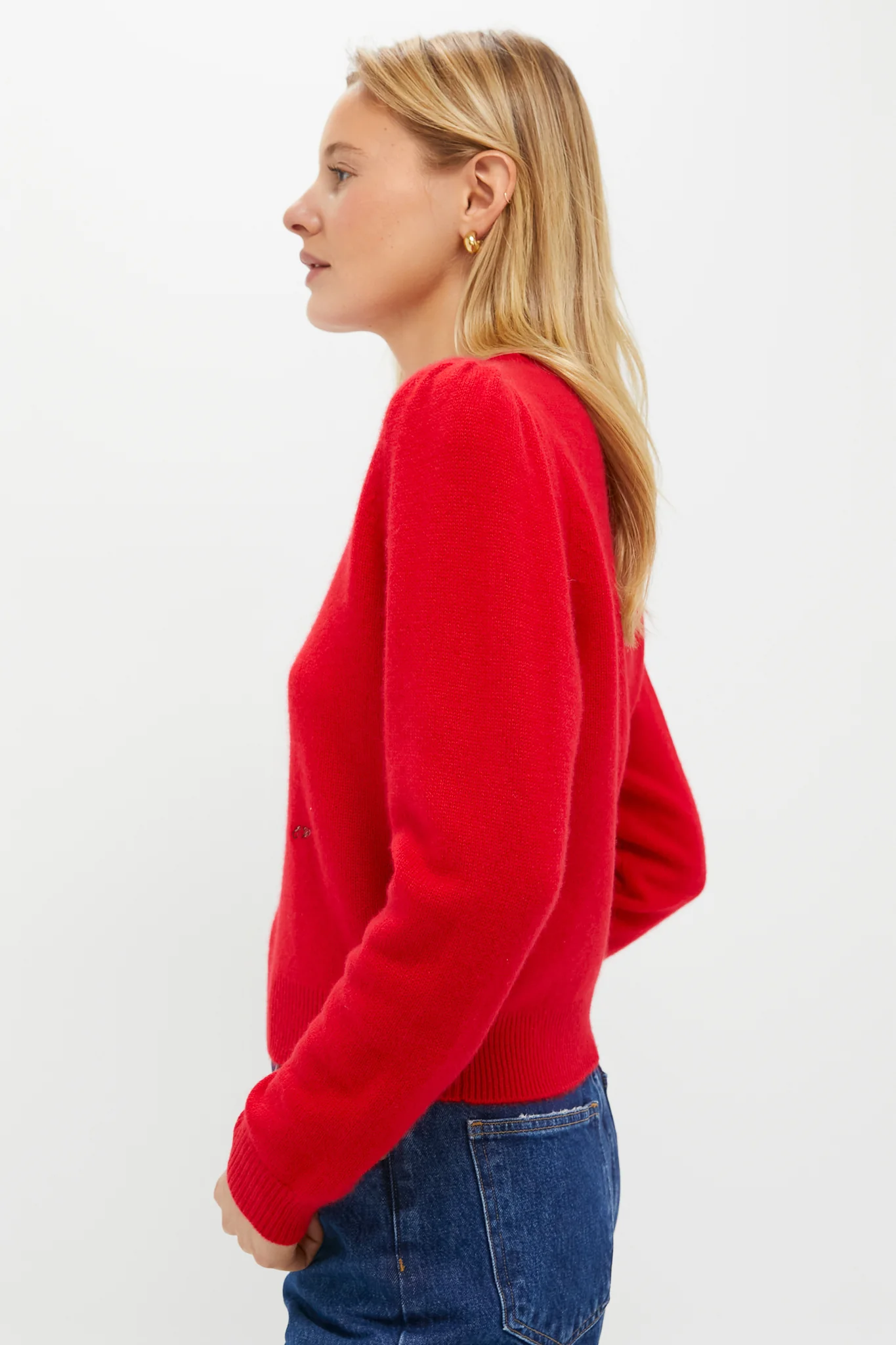 Martin Red Cashmere Puff Sleeve Macy Crewneck Sweater - Image 4