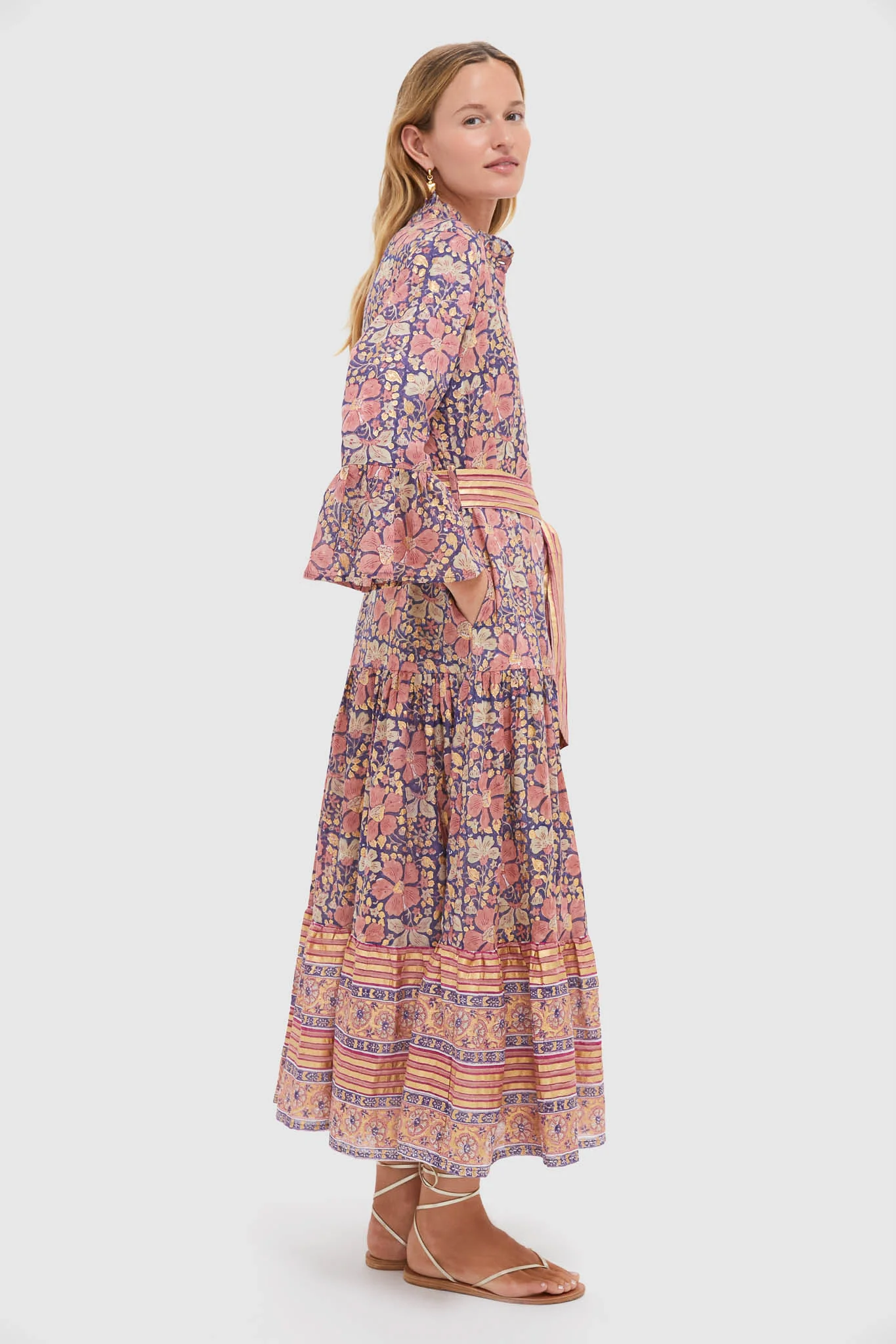 Matera Navy Ruffle Collar Bell Maxi Dress - Image 3