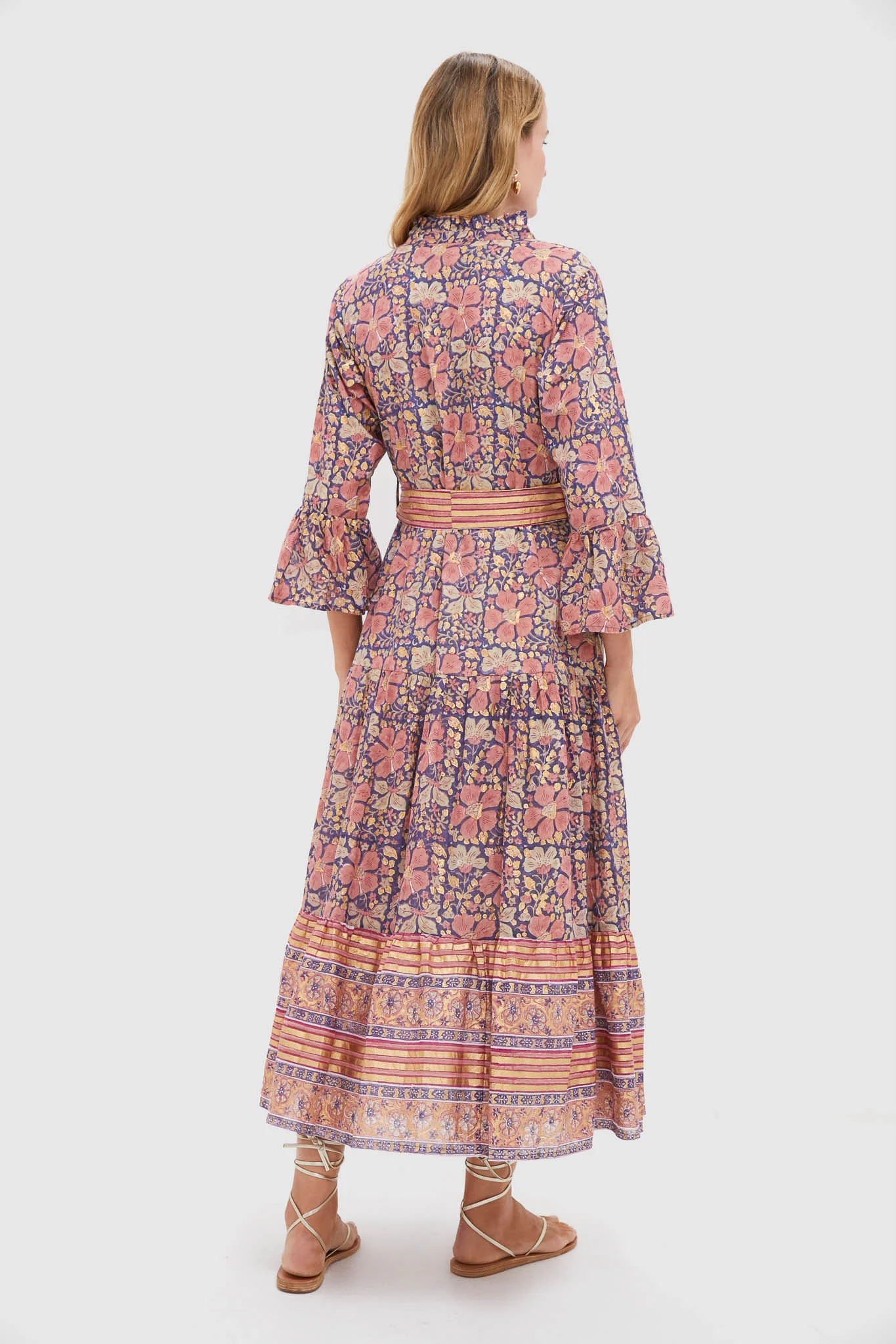 Matera Navy Ruffle Collar Bell Maxi Dress - Image 4