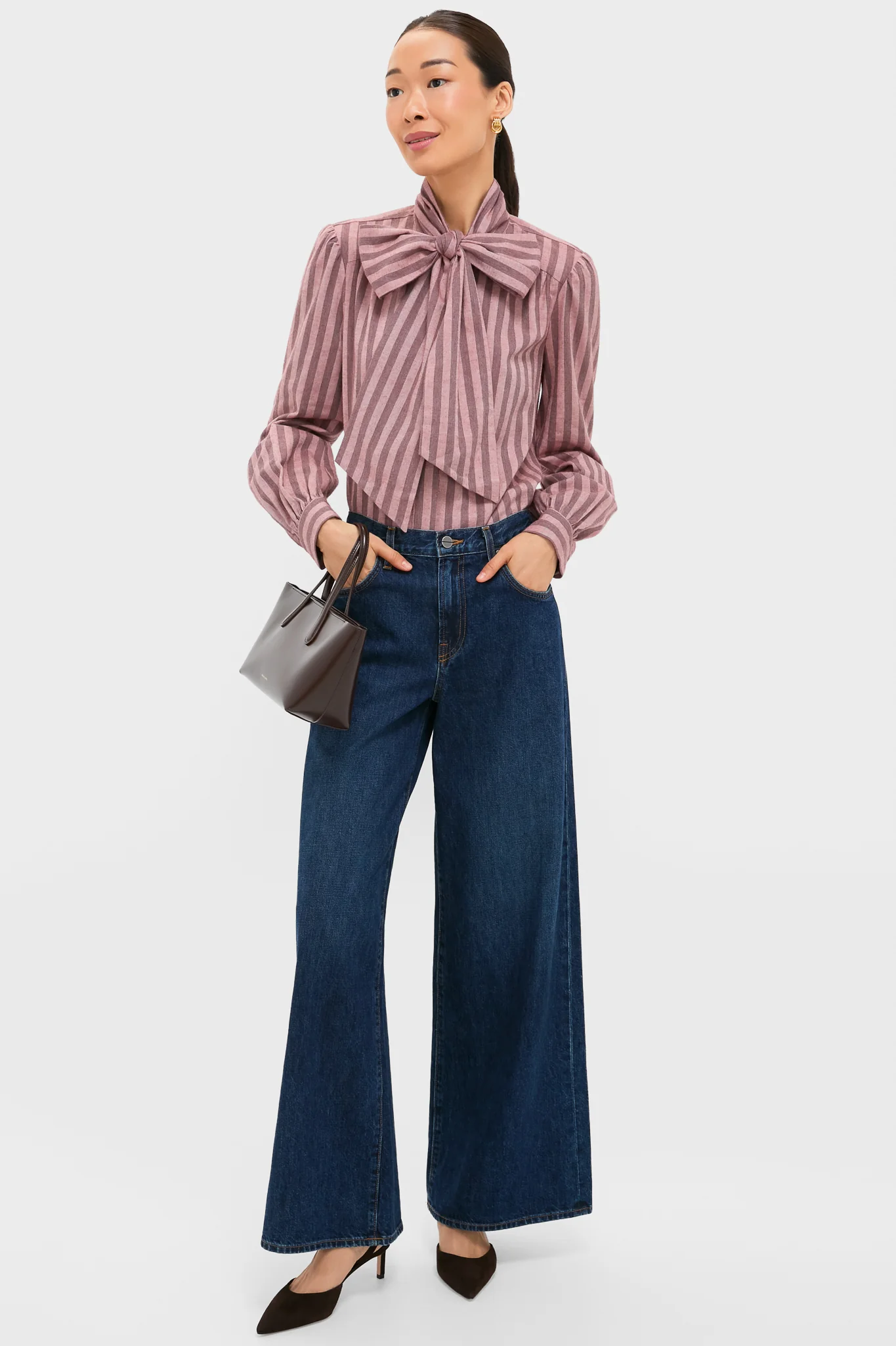 Mauve Stripe Brianna Bow Blouse - Image 2