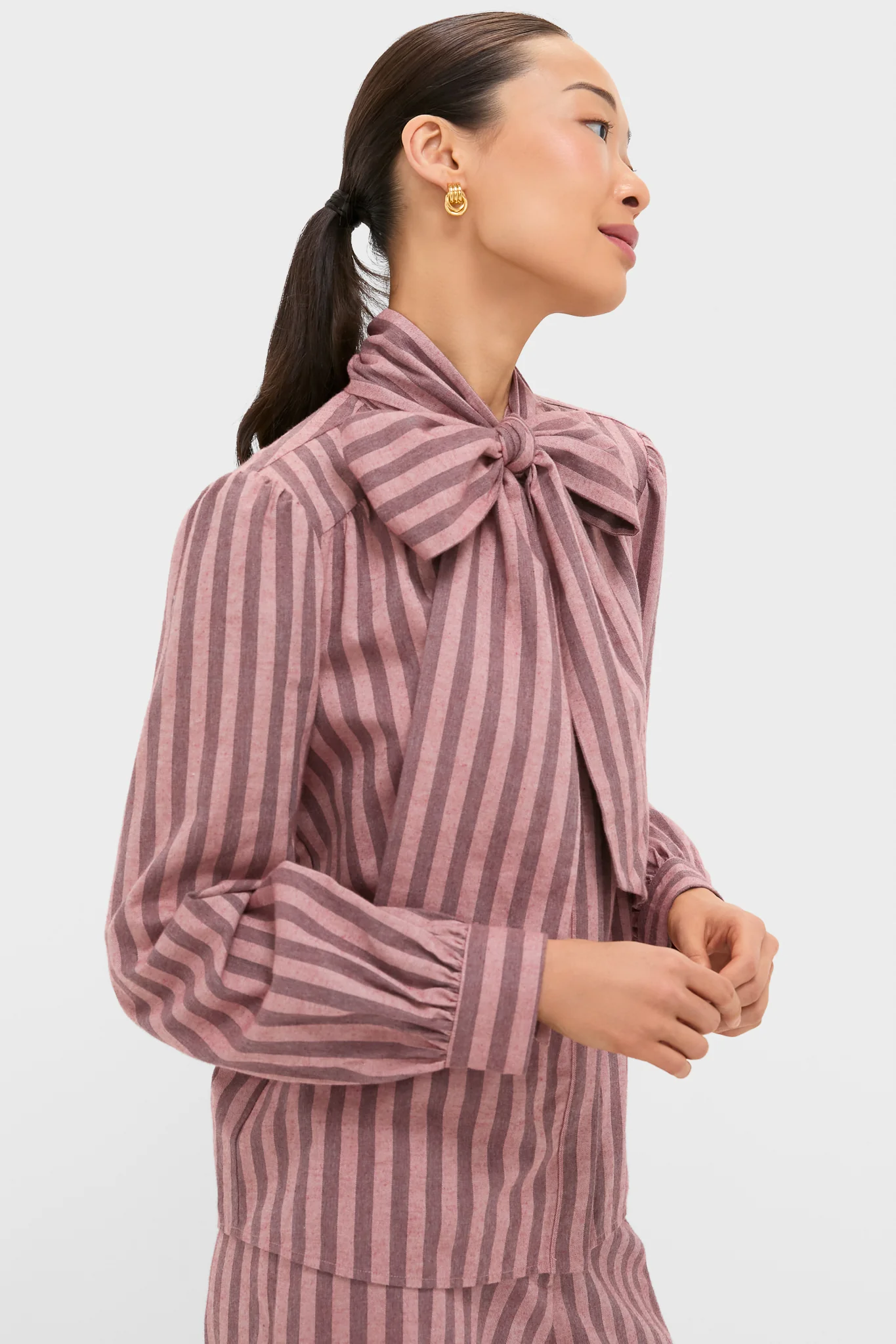Mauve Stripe Brianna Bow Blouse - Image 3