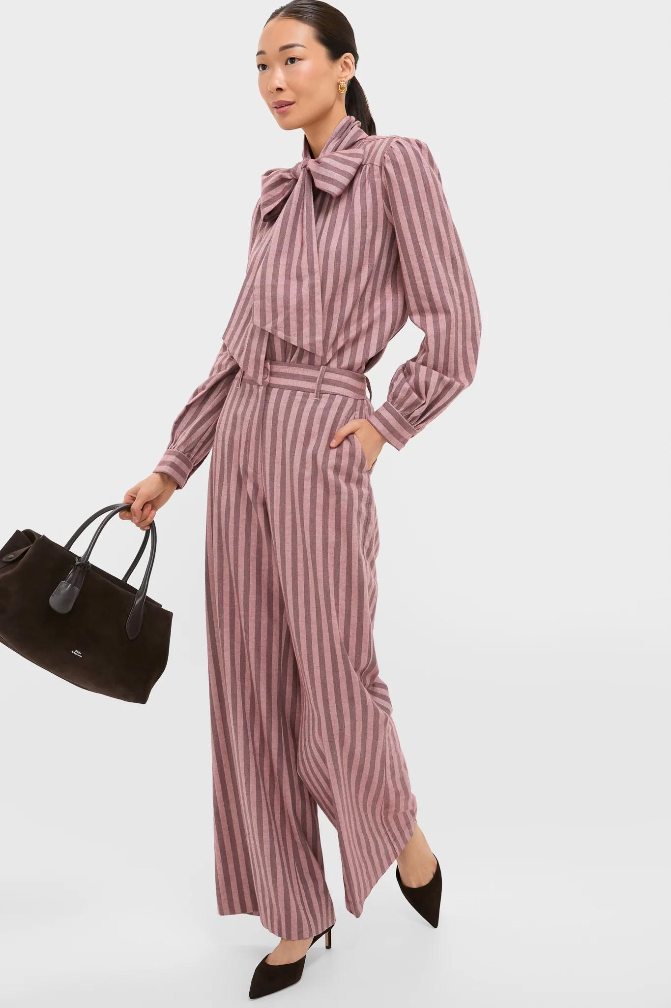 Mauve Stripe Brianna Bow Blouse - Image 5