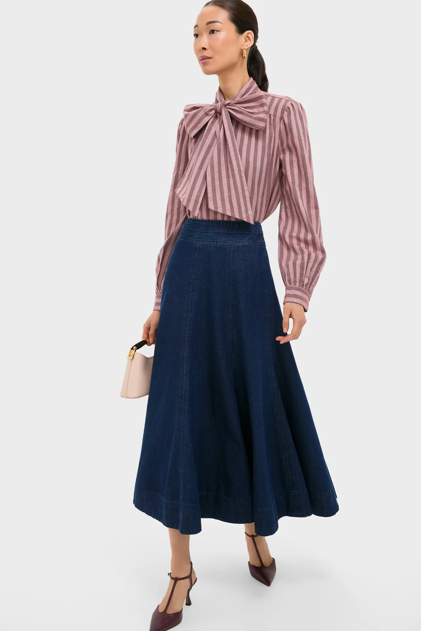 Mauve Stripe Brianna Bow Blouse - Image 6