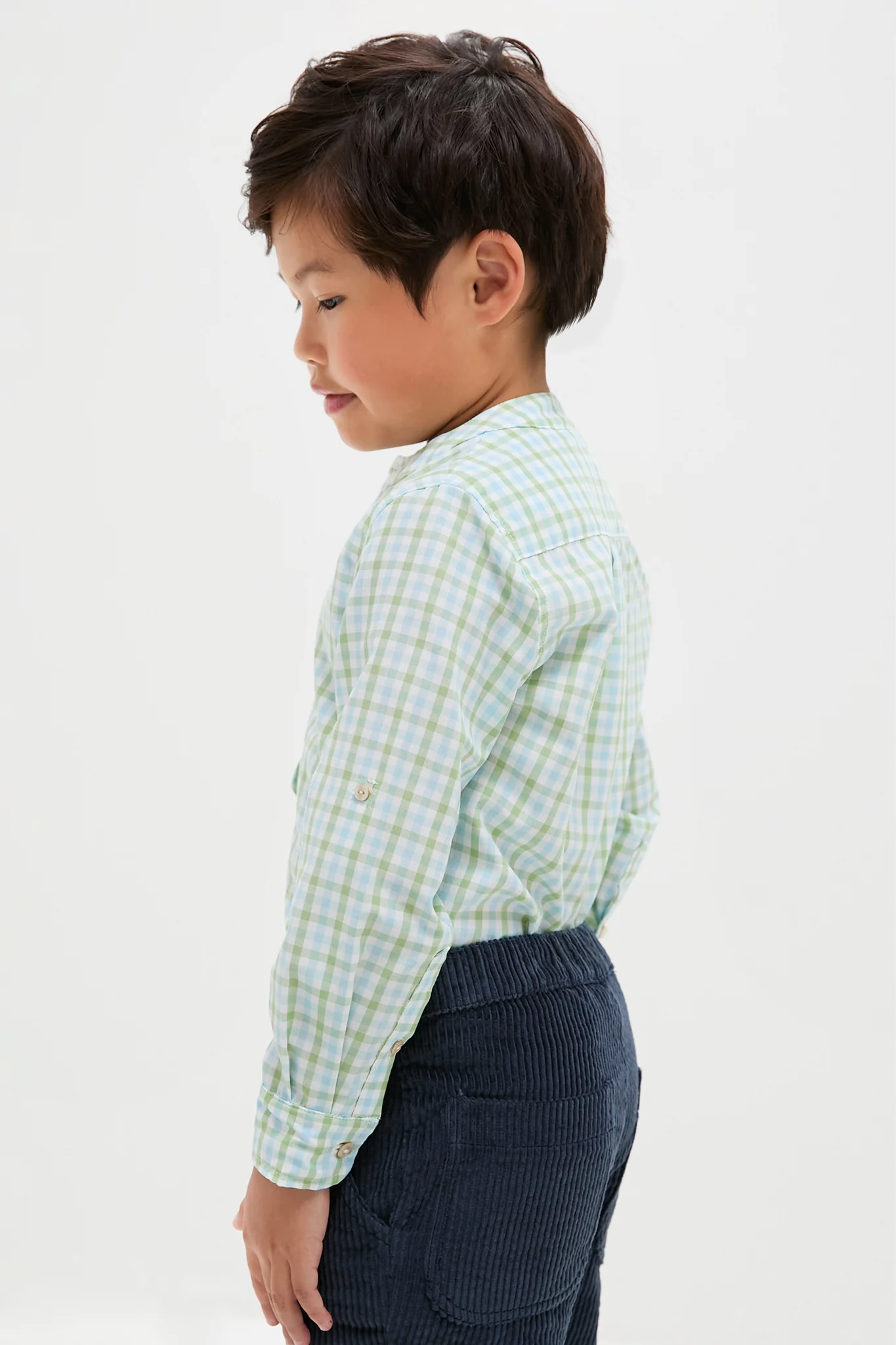 Maxwell Gingham Mao Collar Long Sleeve Shirt in Green - Image 3