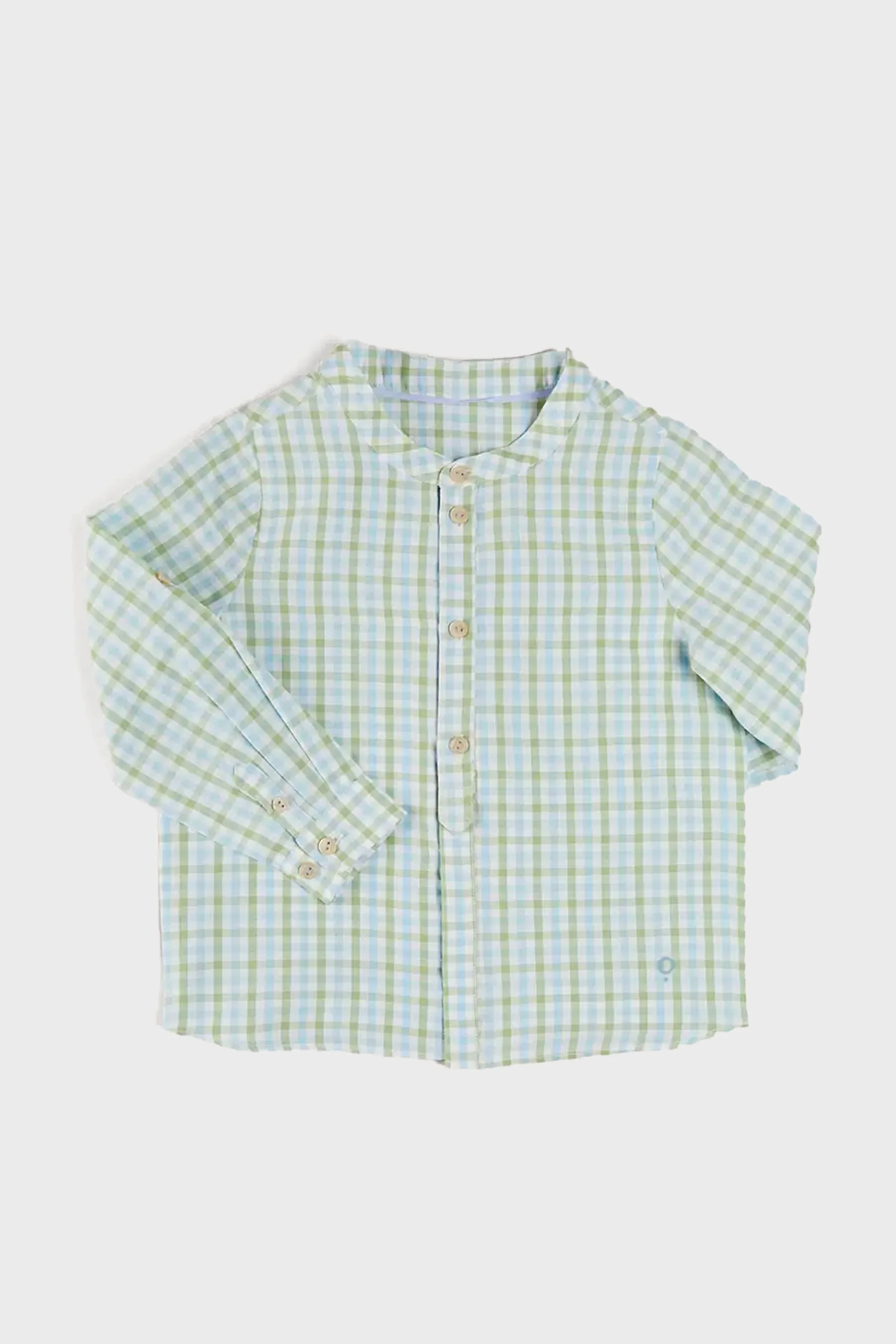 Maxwell Gingham Mao Collar Long Sleeve Shirt in Green - Image 5