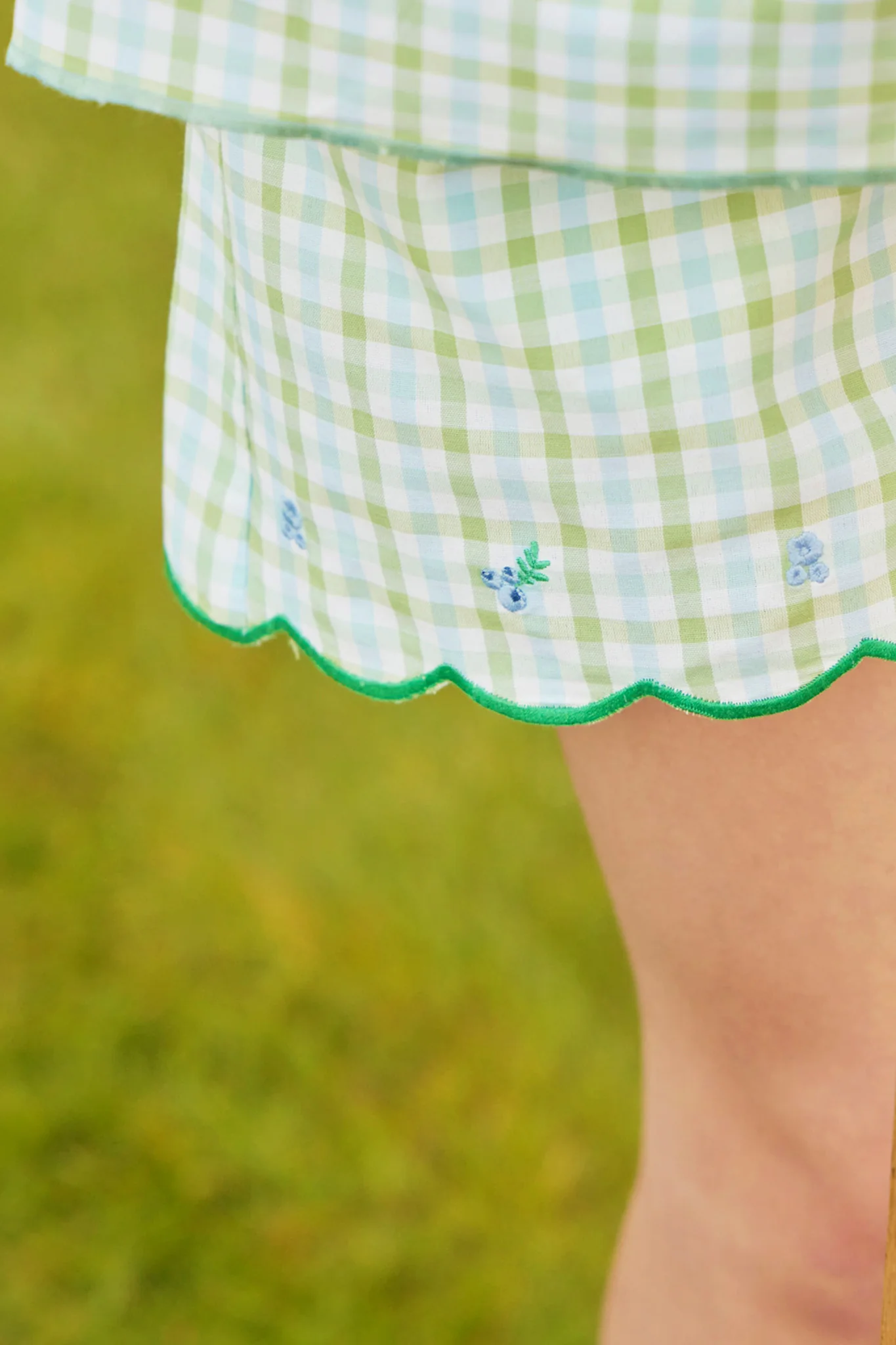 Maxwell Gingham Scallop Trim Embroidered Shorts in Green - Image 4