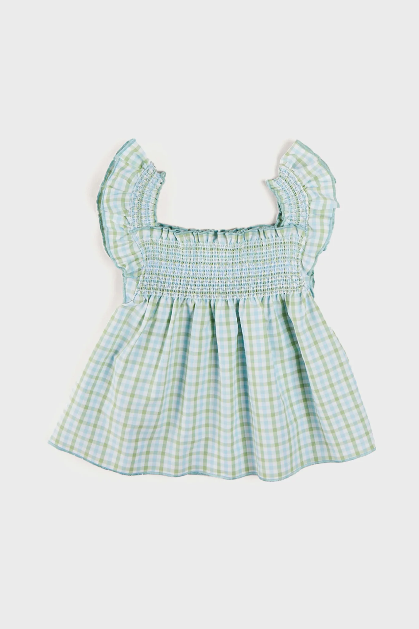 Maxwell Gingham Smock Detail Blouse in Green - Image 3