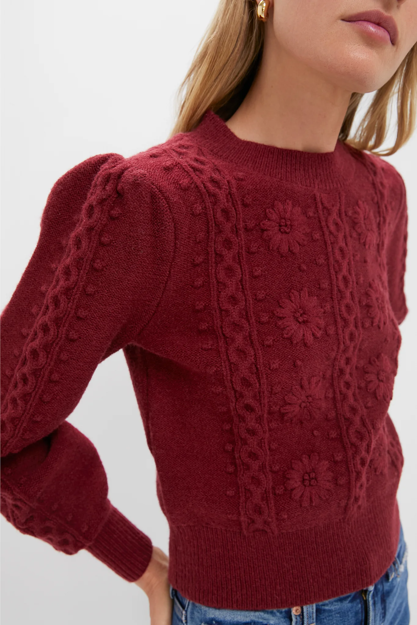 Merlot Embroidered Floral Frankie Sweater - Image 2