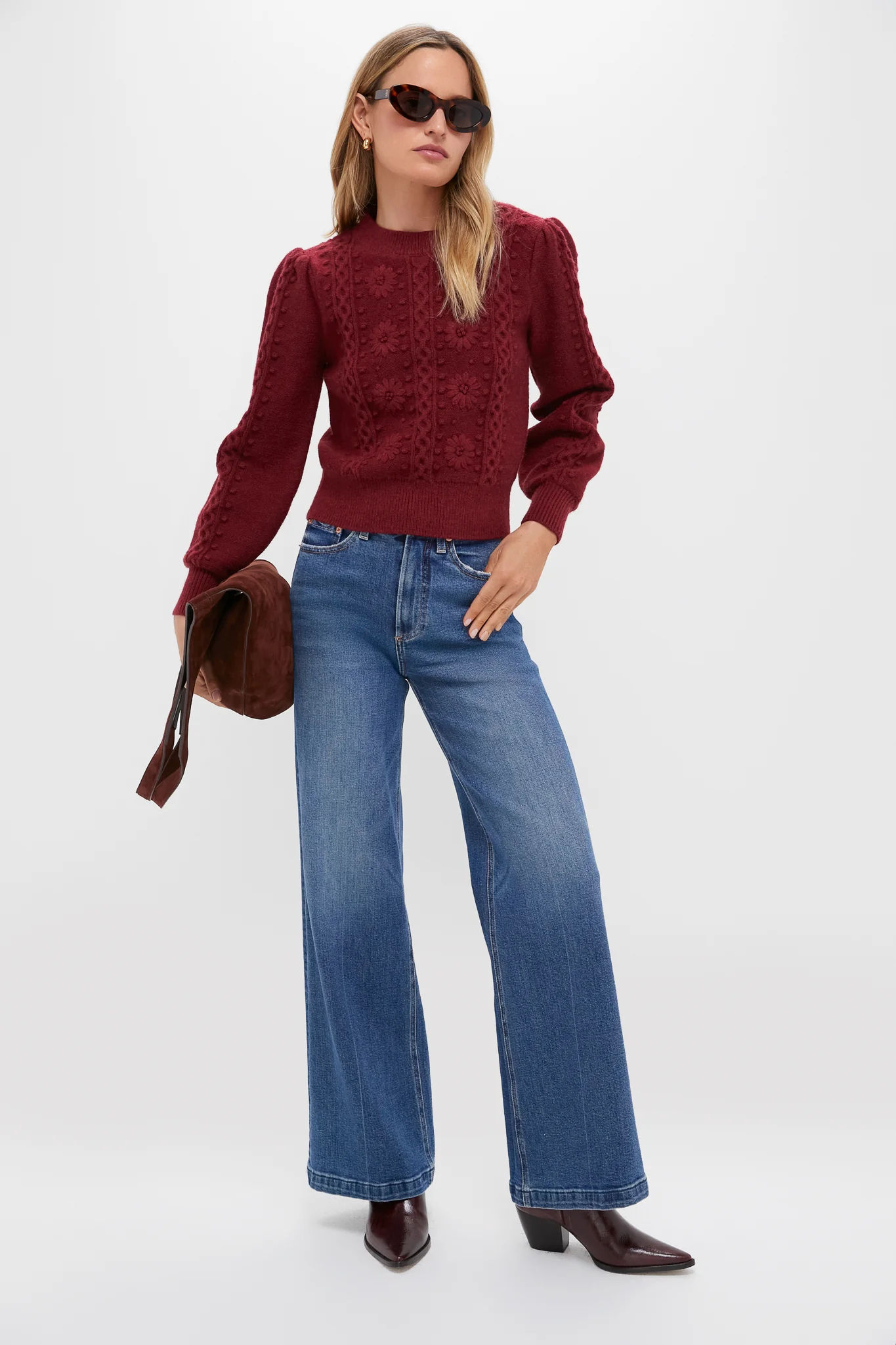 Merlot Embroidered Floral Frankie Sweater - Image 3