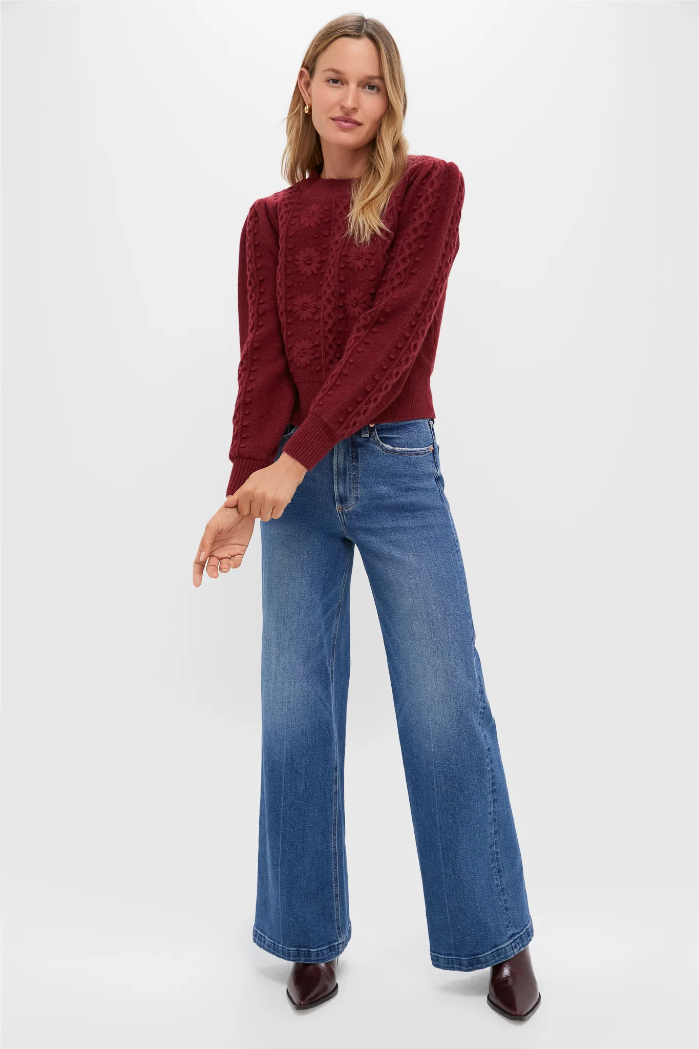 Merlot Embroidered Floral Frankie Sweater - Image 6