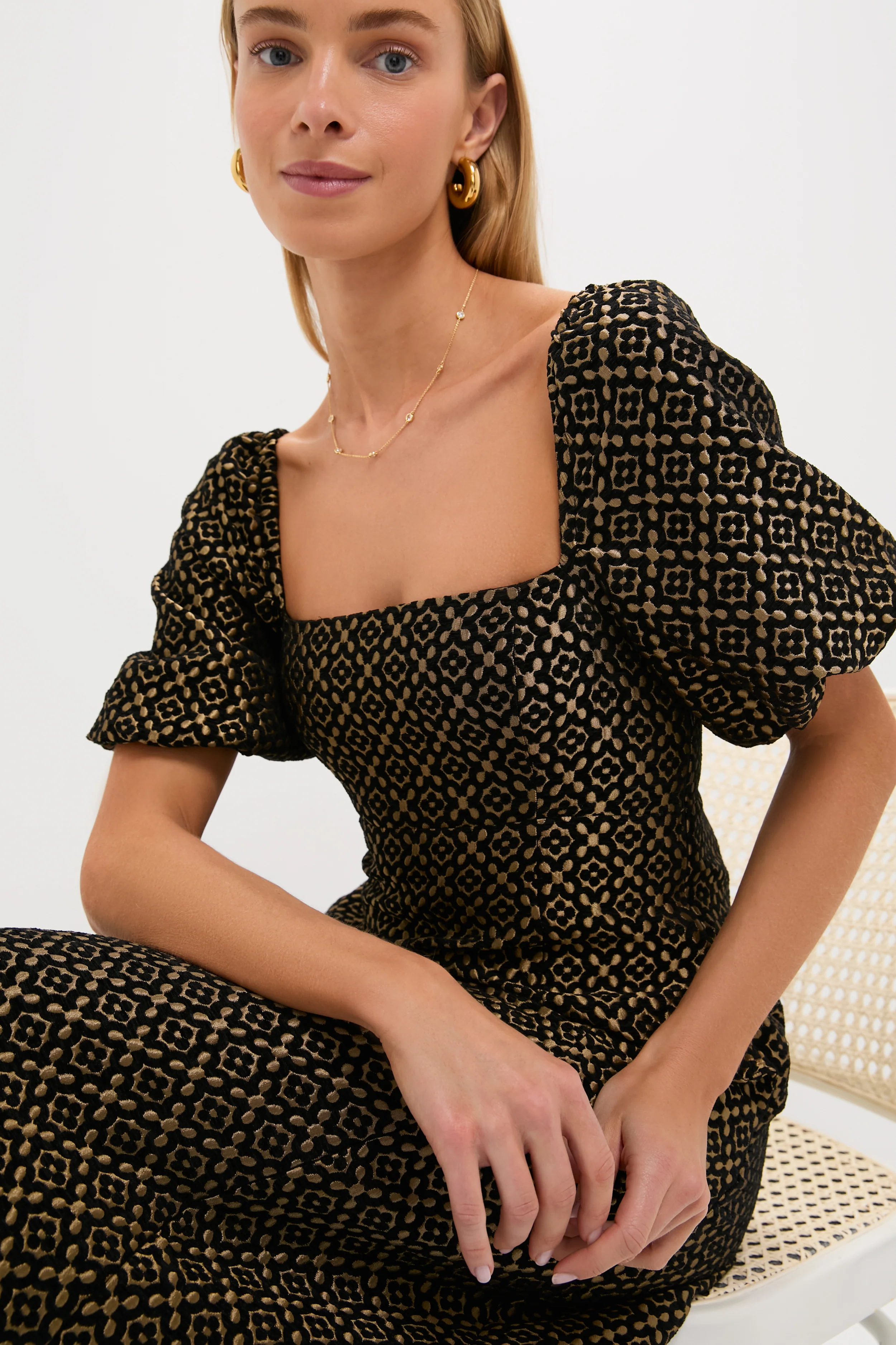 Metallic Brocade Matilda Midi Dress - Image 5