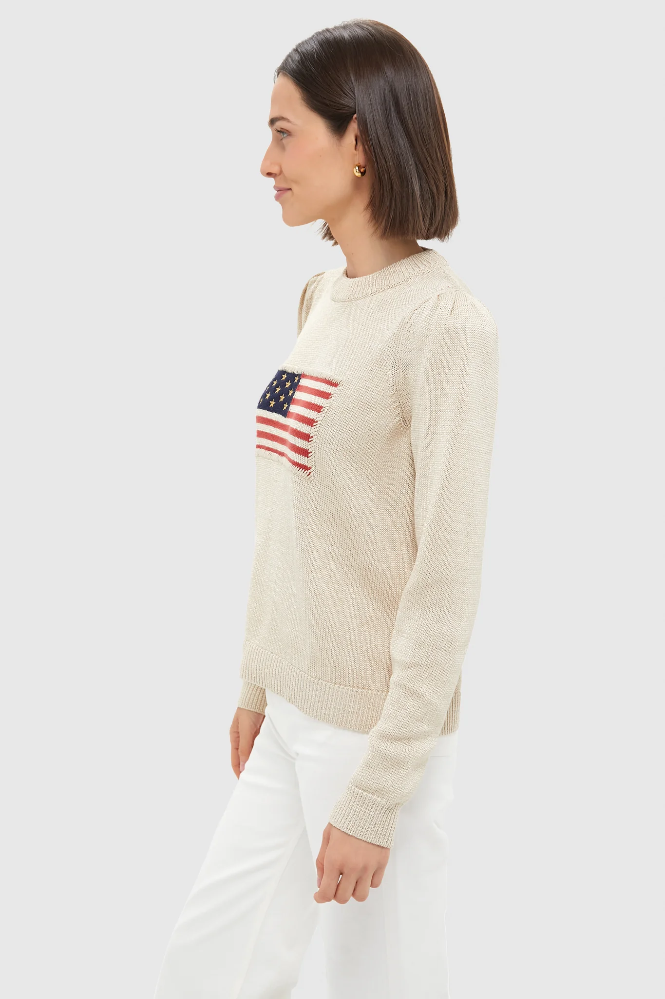 Metallic Cropped Cotton Puff Sleeve Americana - Image 4