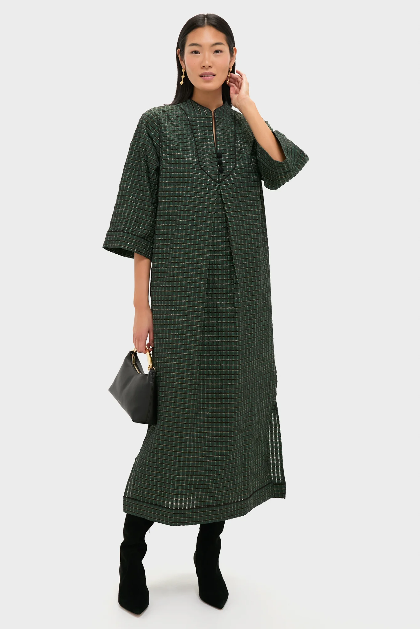 Metallic Green Plaid Indy Maxi Dress - Image 3