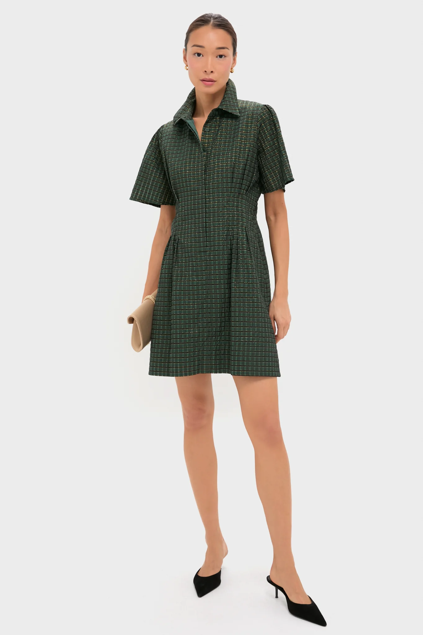 Metallic Green Plaid Mini Delaney Dress - Image 2