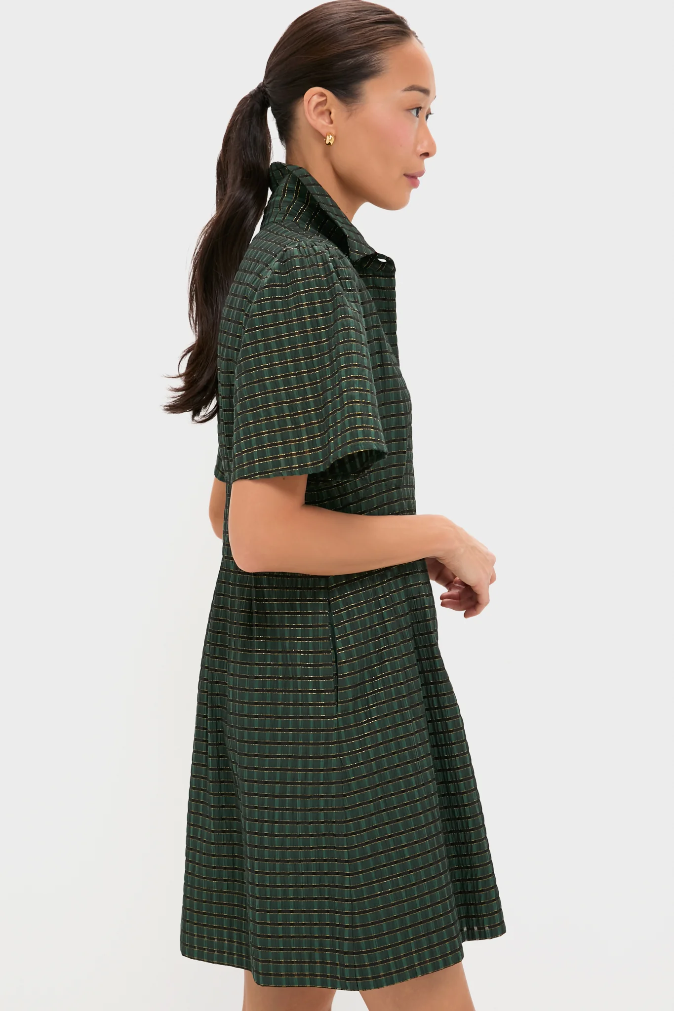Metallic Green Plaid Mini Delaney Dress - Image 3