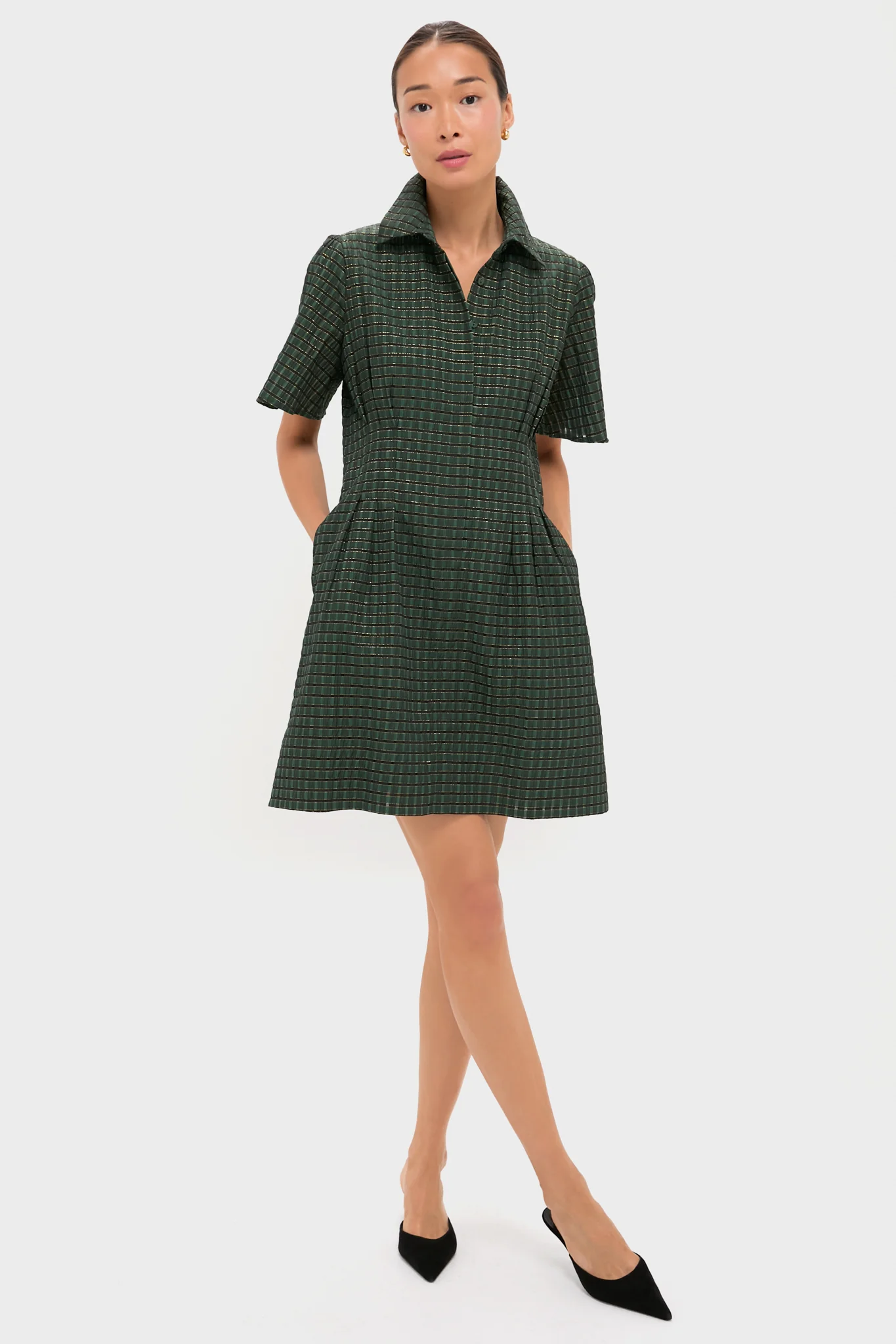 Metallic Green Plaid Mini Delaney Dress - Image 6