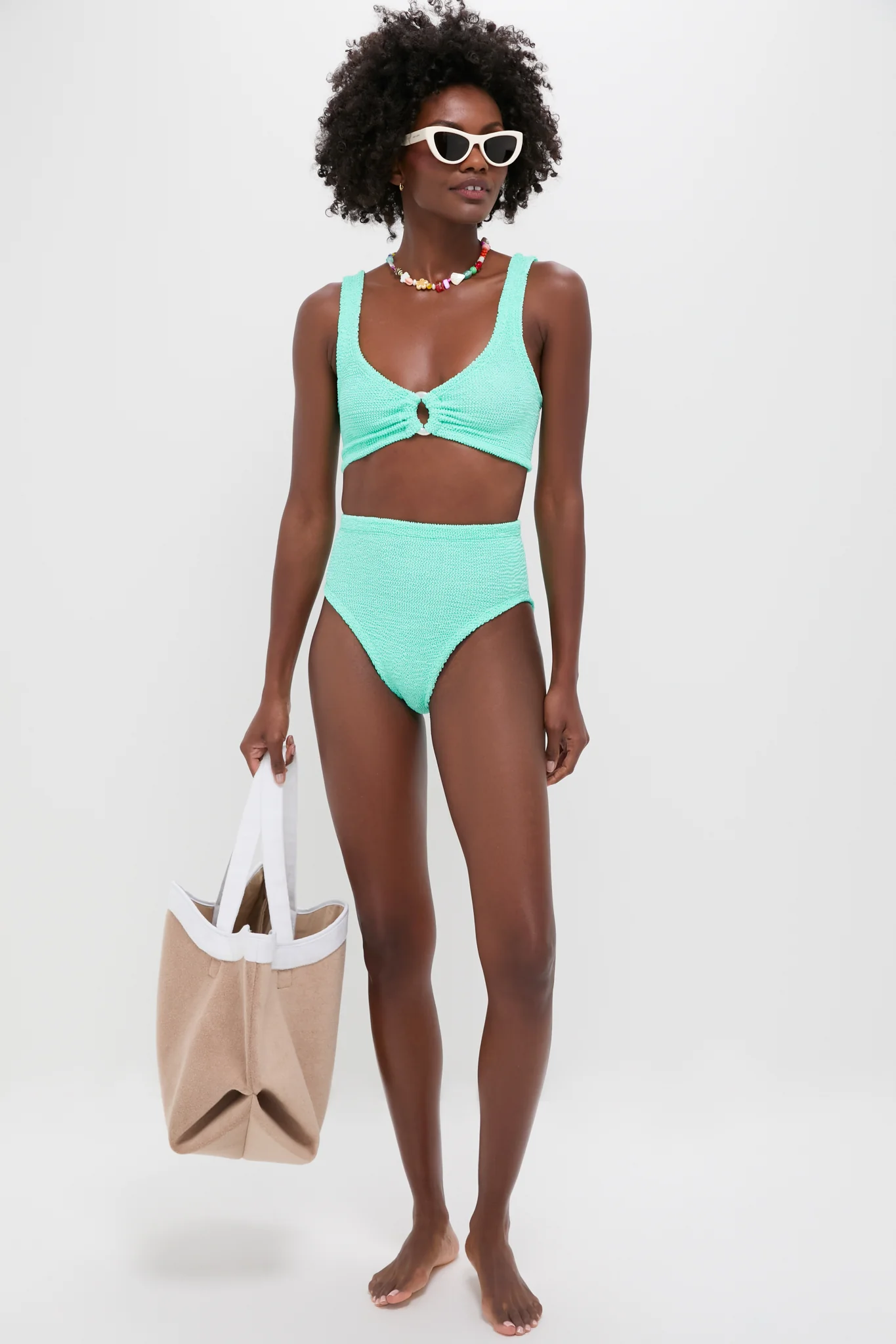 Metallic Mint Nadine Bikini with Pearly Hoop - Image 2
