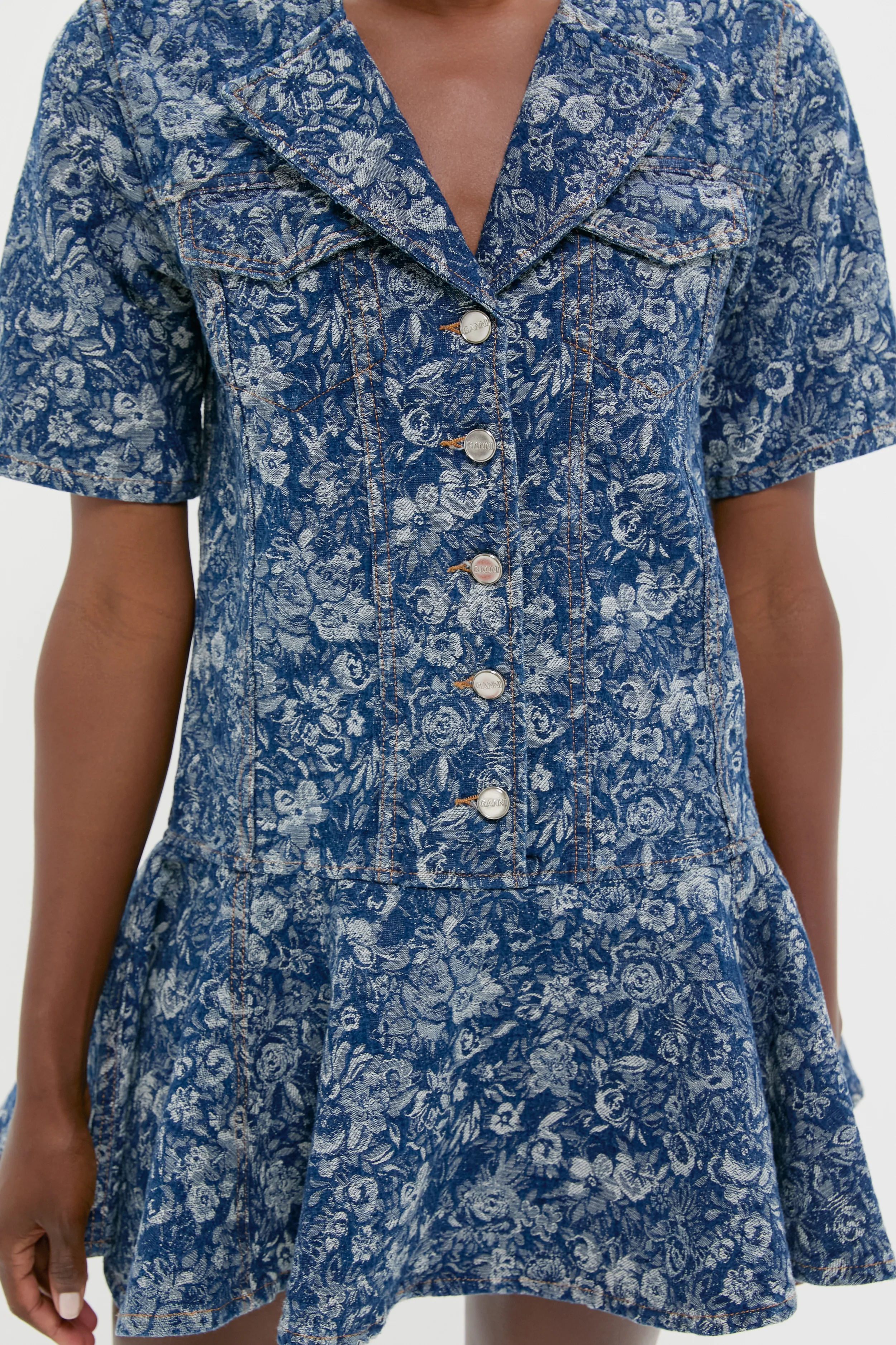 Mid Blue Stone Tapestry Denim Mini Dress - Image 5
