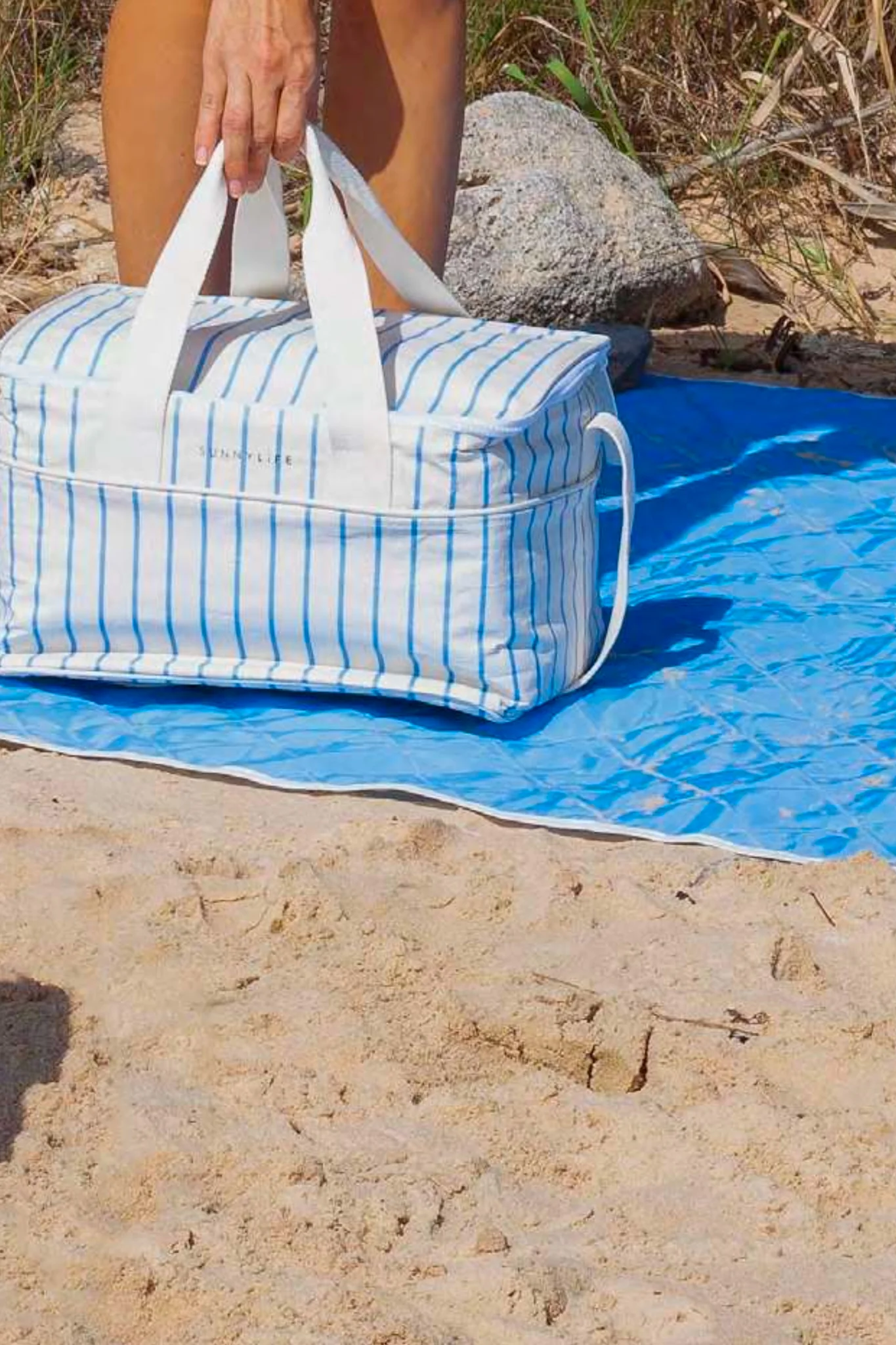 Mid Blue Stripe Cooler Bag - Image 2
