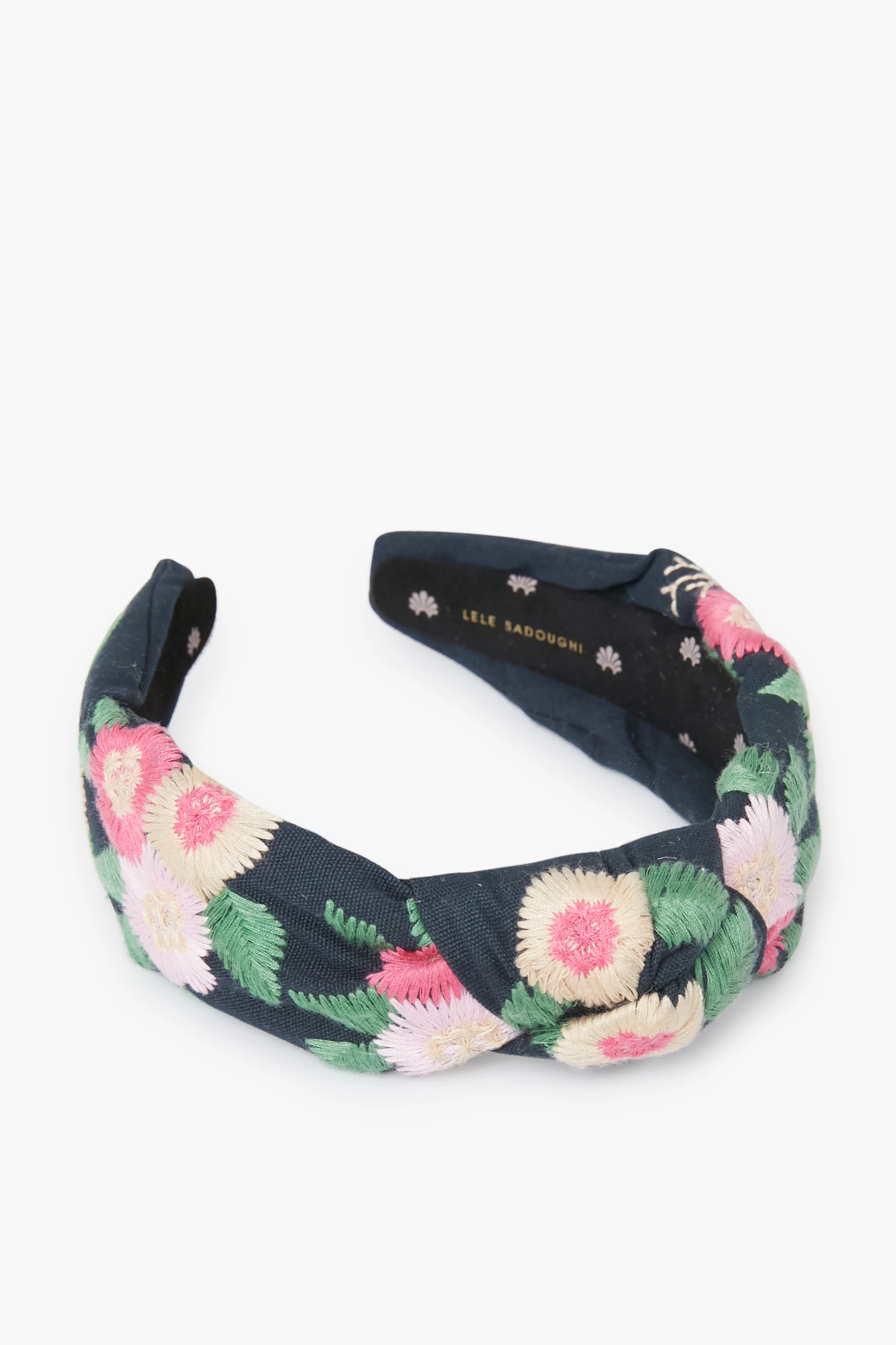 Midnight Bouquet Floral Embroidered Knotted Headband