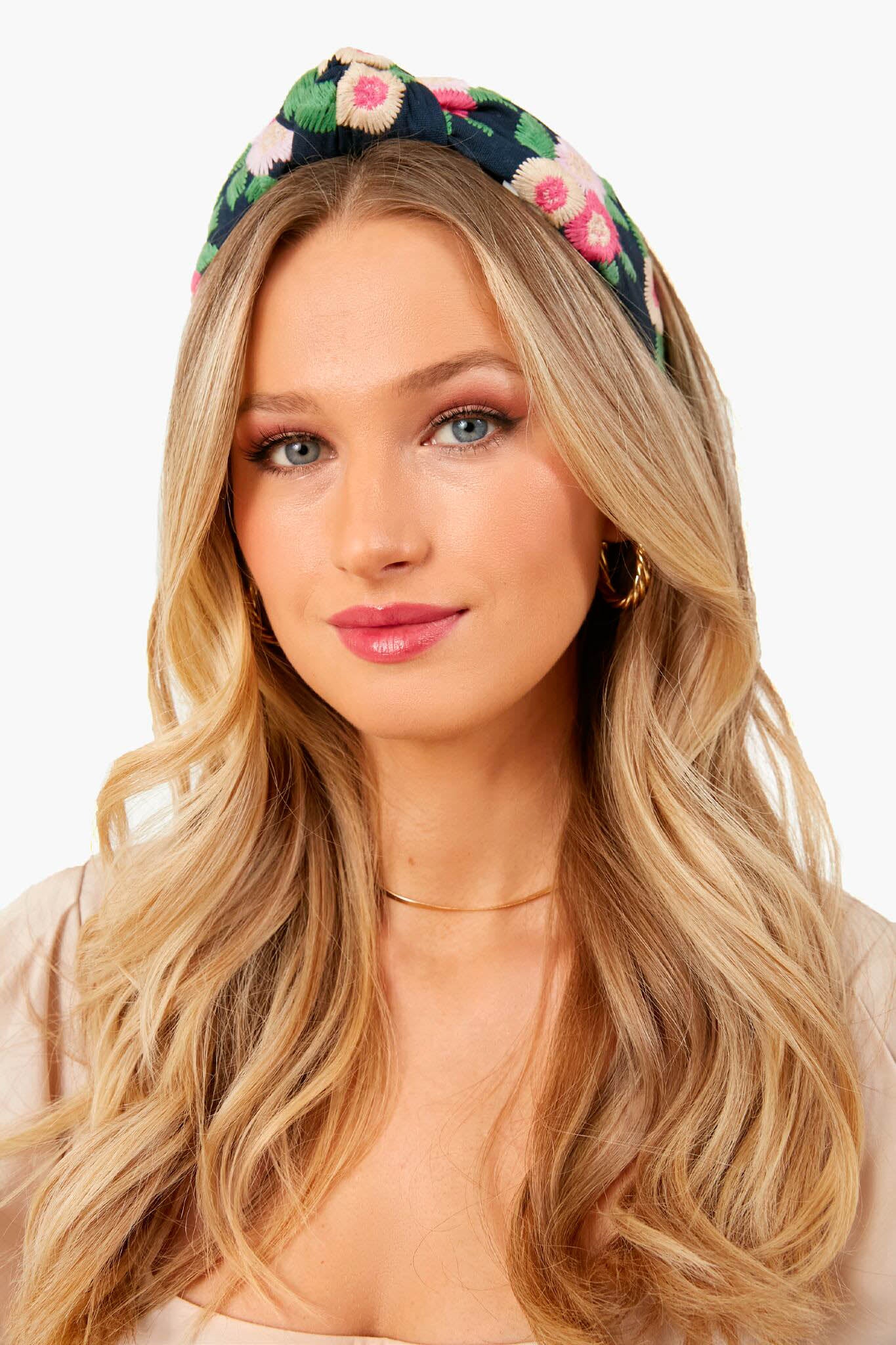 Midnight Bouquet Floral Embroidered Knotted Headband - Image 2
