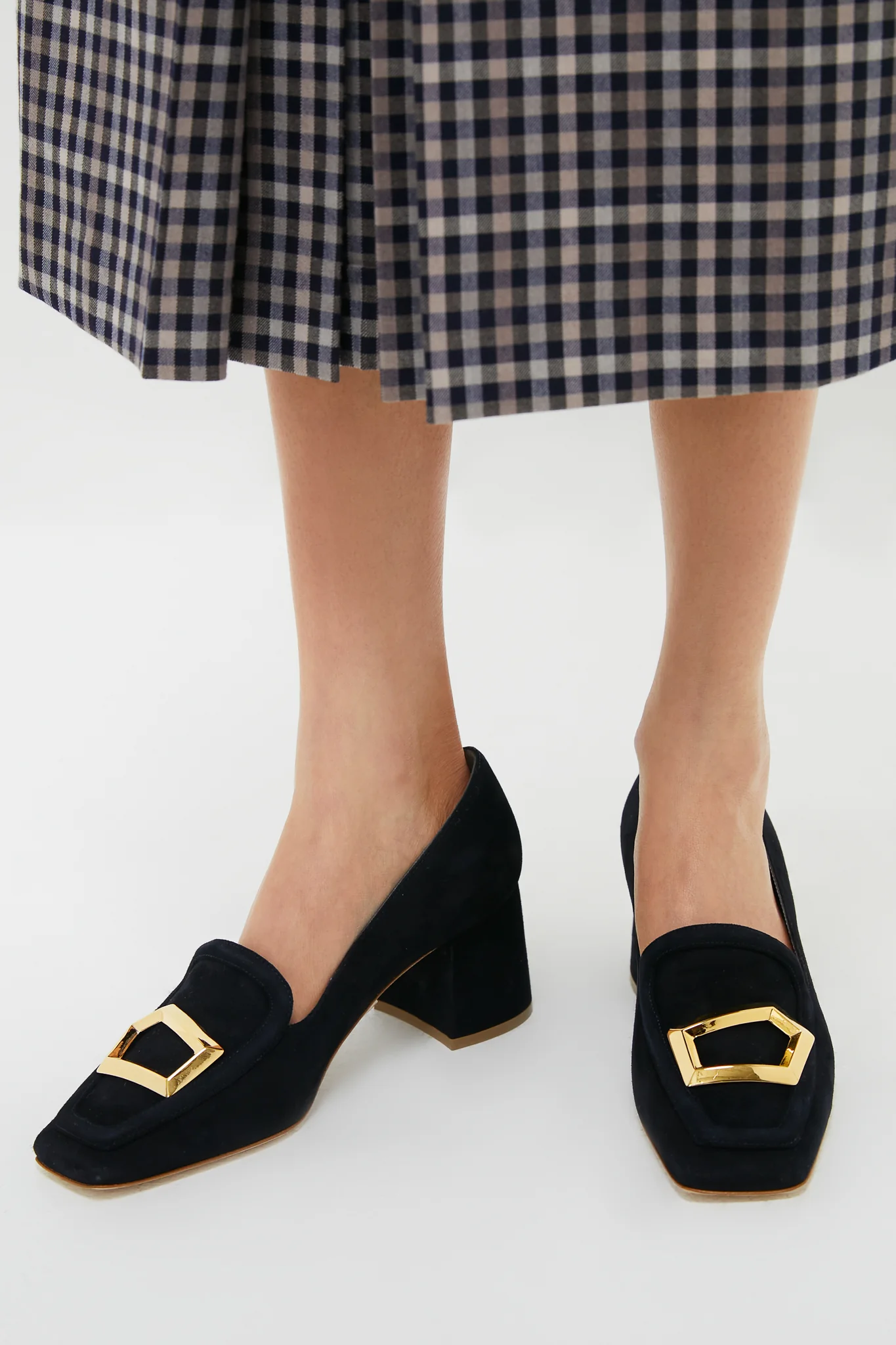 Midnight Suede with Gold Cubic Pebble Nola Heels - Image 2