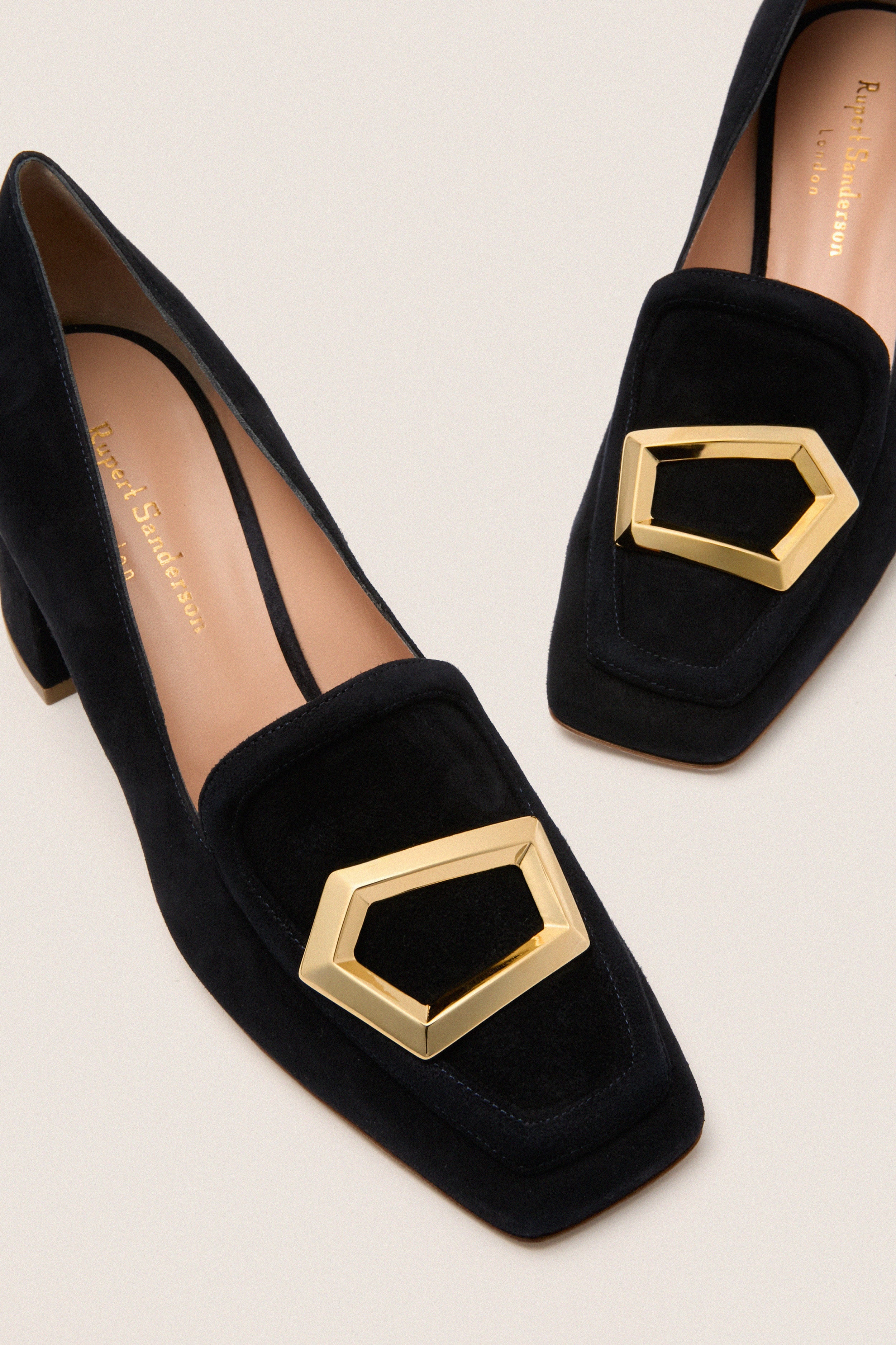 Midnight Suede with Gold Cubic Pebble Nola Heels - Image 3