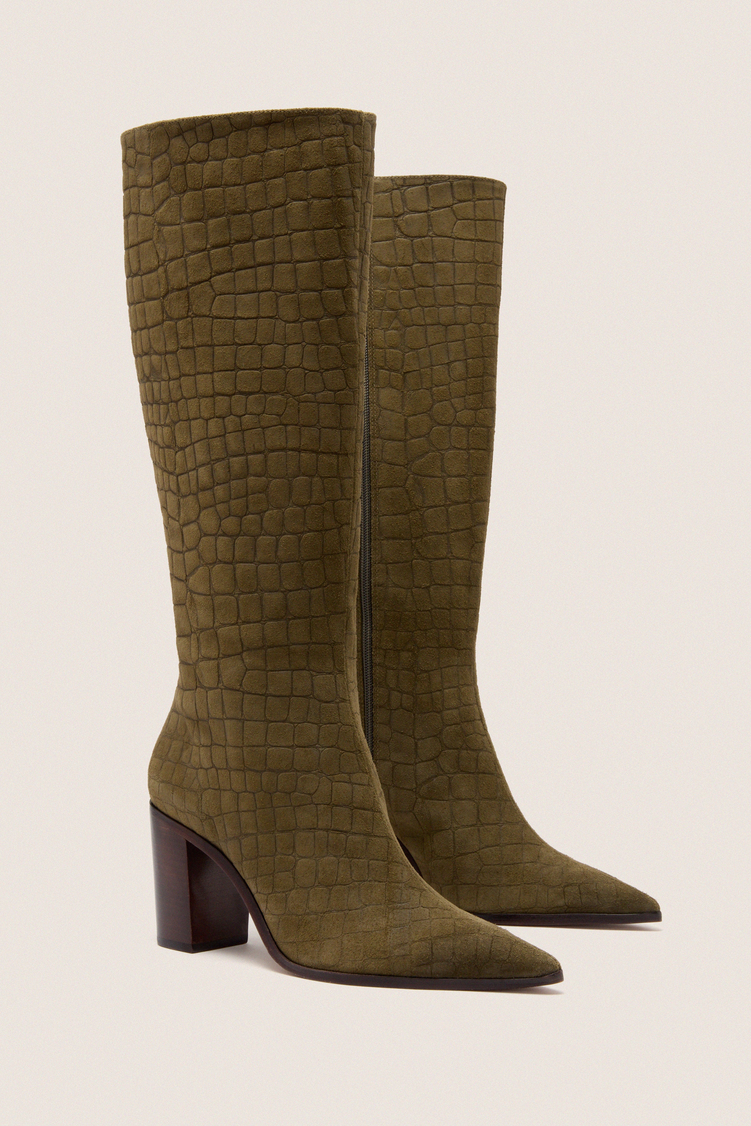 Military Green Mary Up Block Boots - Image 3