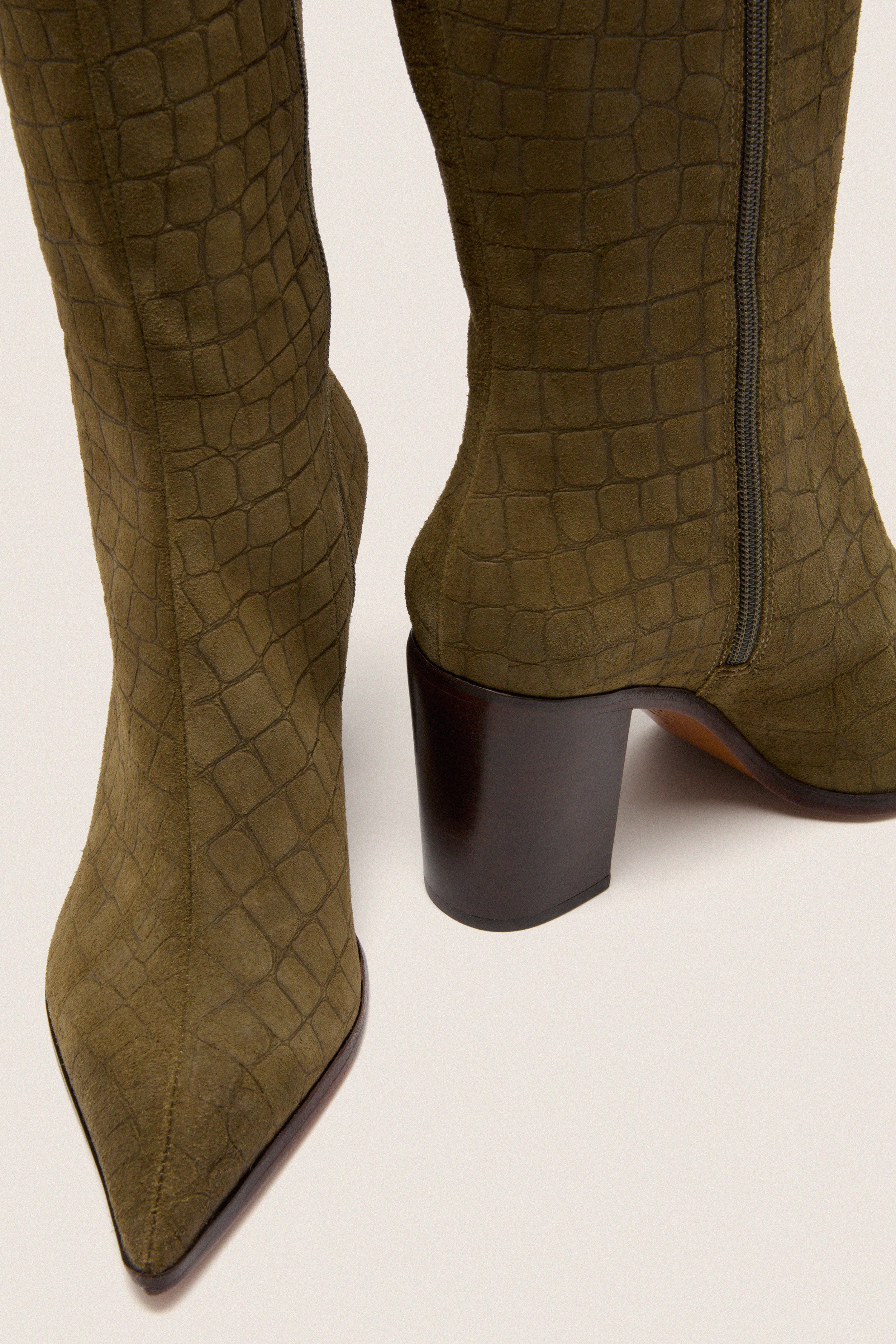 Military Green Mary Up Block Boots - Image 5