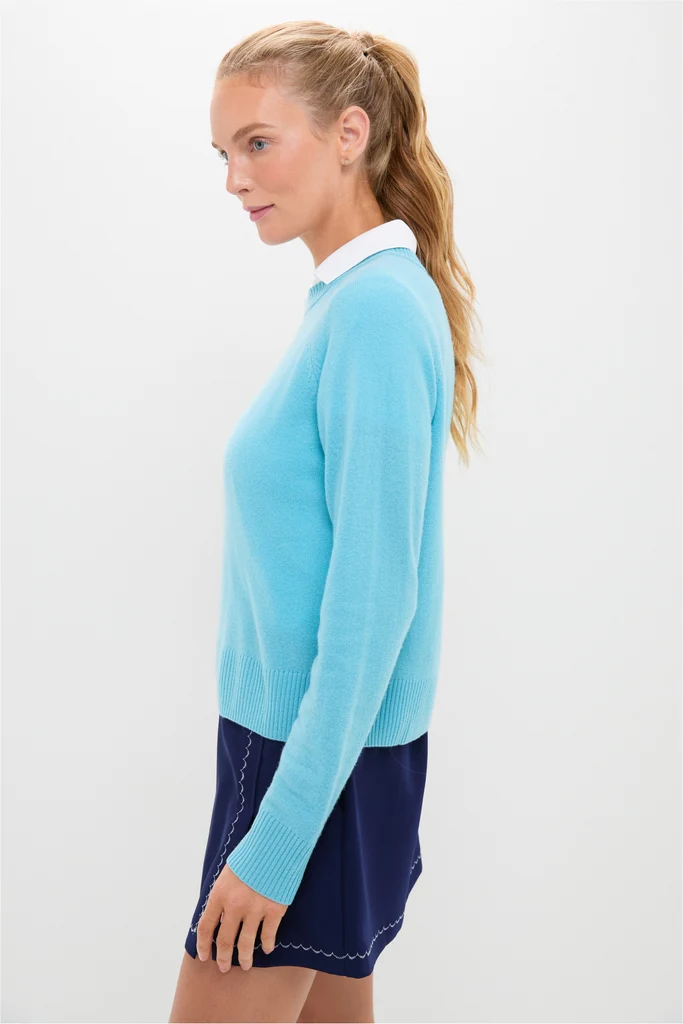 Bright Blue Washable Cashmere Malcolm Crewneck - Image 3