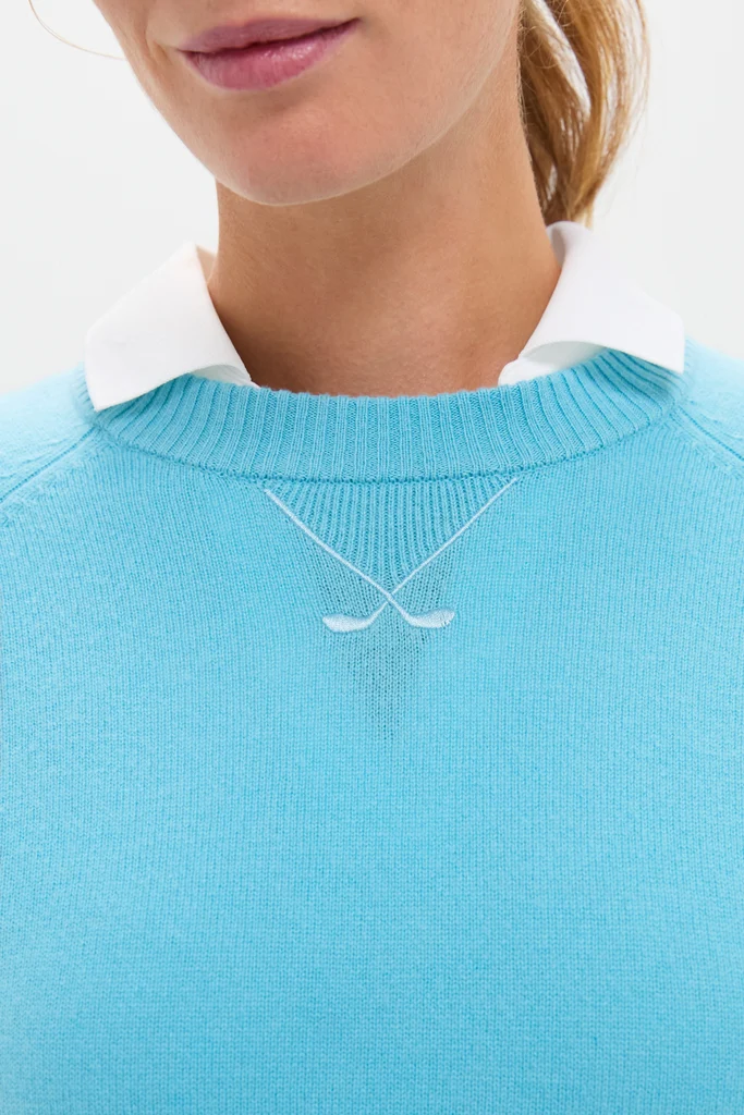 Bright Blue Washable Cashmere Malcolm Crewneck - Image 5